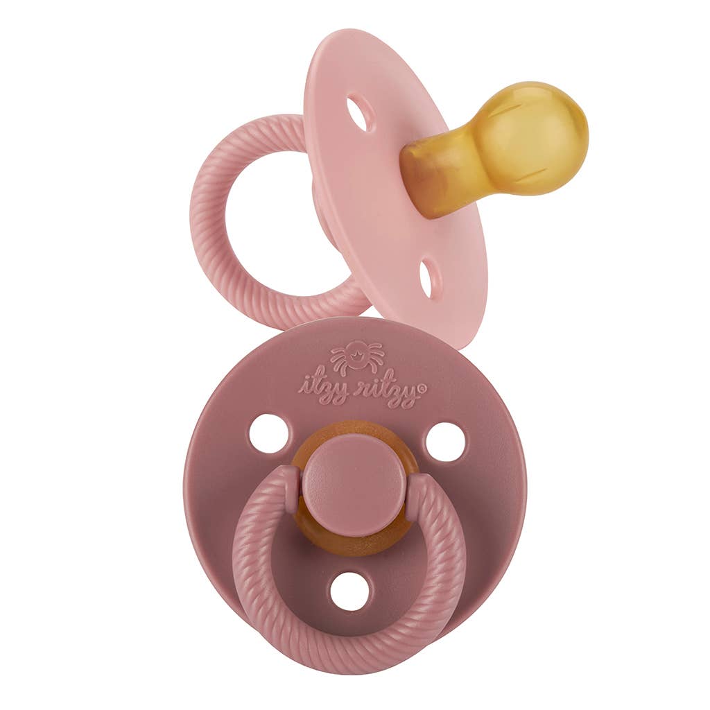 Itzy Soother™ Natural Rubber Pacifier Sets - Blossom & Rosewood for Babies 6-18 Months | BPA-Free, Orthodontic Nipples for Comfort & Healthy Development | Perfect for Daycare, Travel & Soothing Fussy Babies