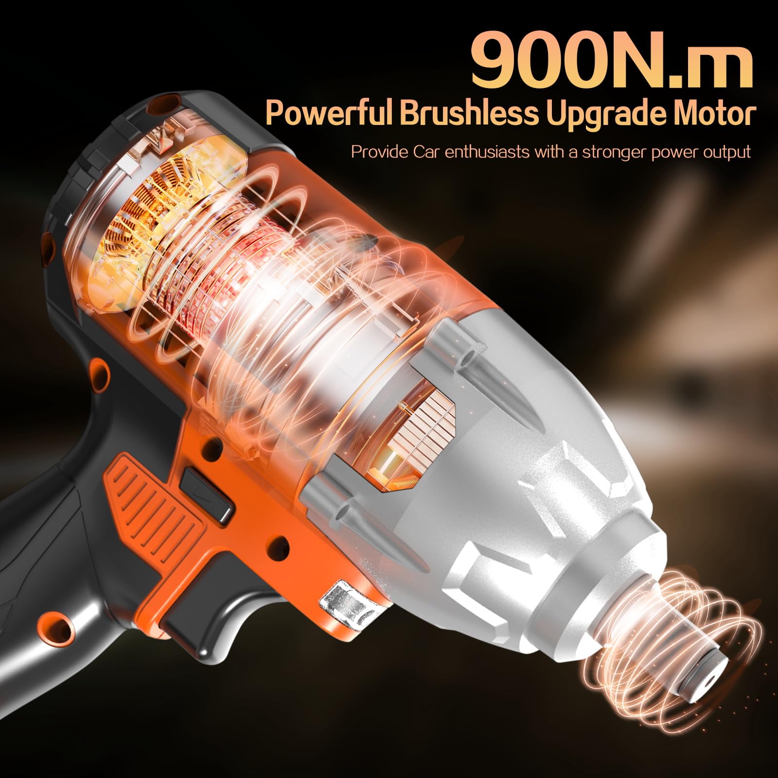 21V Cordless Impact Wrench with 2x 4.0Ah Battery - 665Ft-Ibs (900N.m) Torque, 1/2