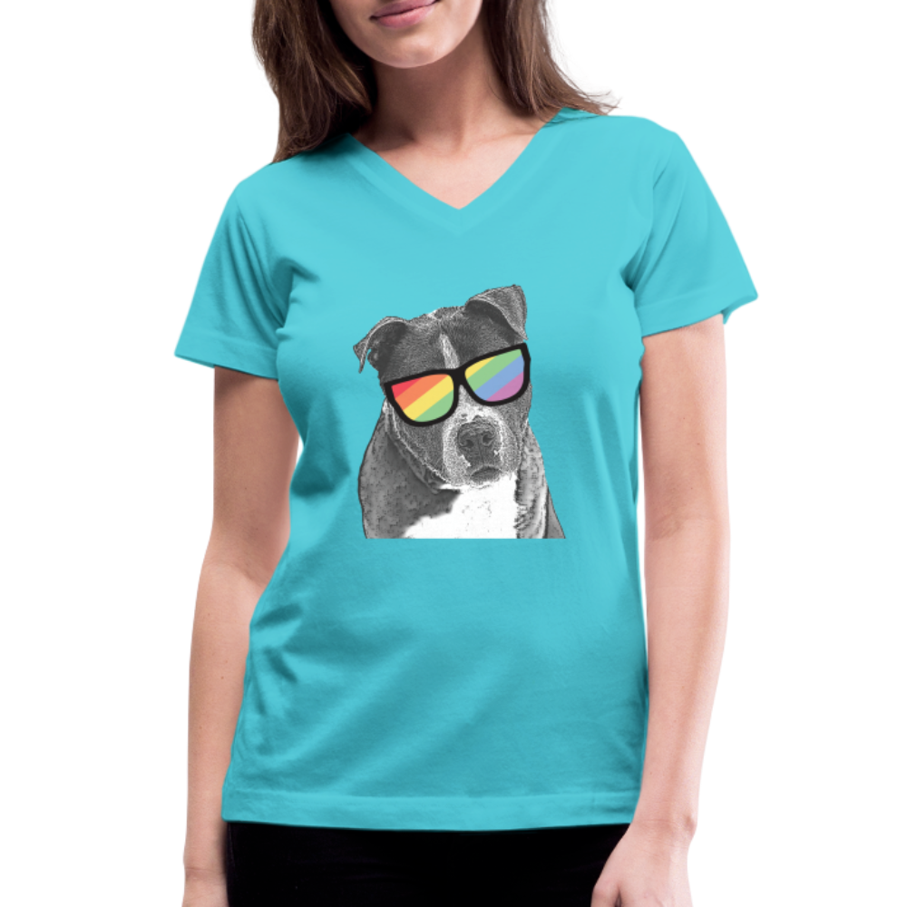 Pride Dog Contoured V-Neck T-Shirt for Small Dogs - Rainbow LGBTQ+ Pet Apparel for Pride Parades & Everyday Wear