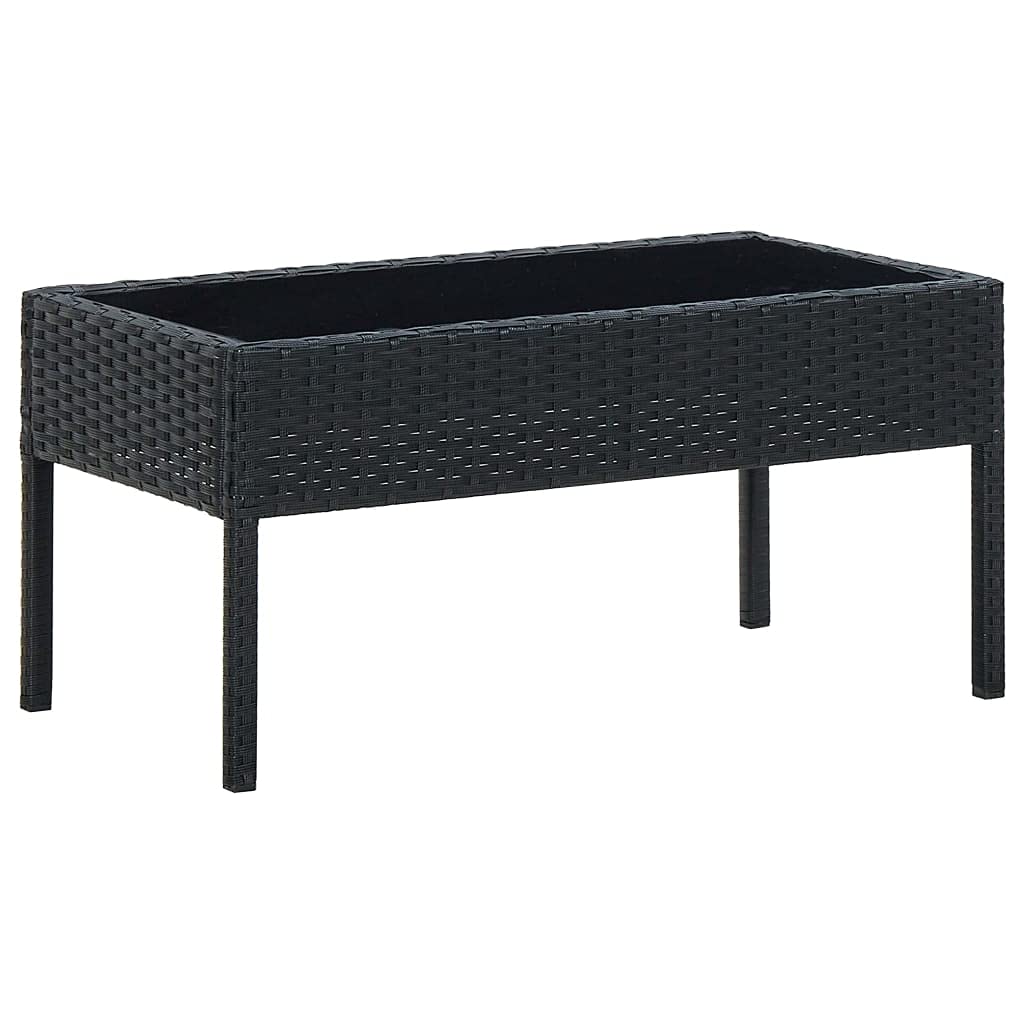 Black Poly Rattan Rectangle Outdoor Dining Table with Glass Tabletop - 29.5