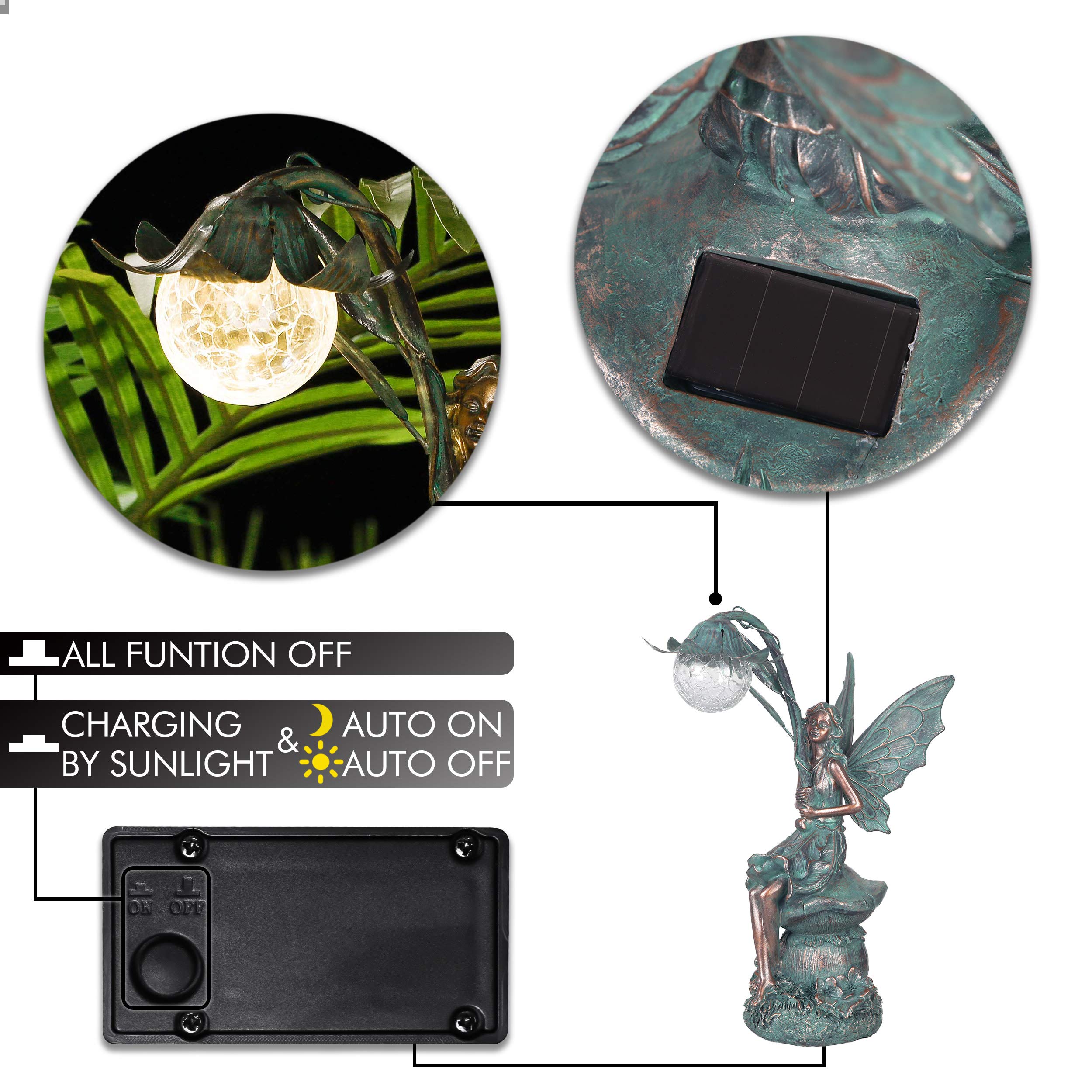 TERESA'S COLLECTIONS Outdoor Garden Statues - Solar Powered Fairy Sculptures & Figurines, 13.8'' Resin Patina Bronze Decor for Patio, Yard & Valentine's Gifts for Women & Mom | Weather-Resistant Garden Art for Romantic Backyard, Wedding Decor & Housewarming Present