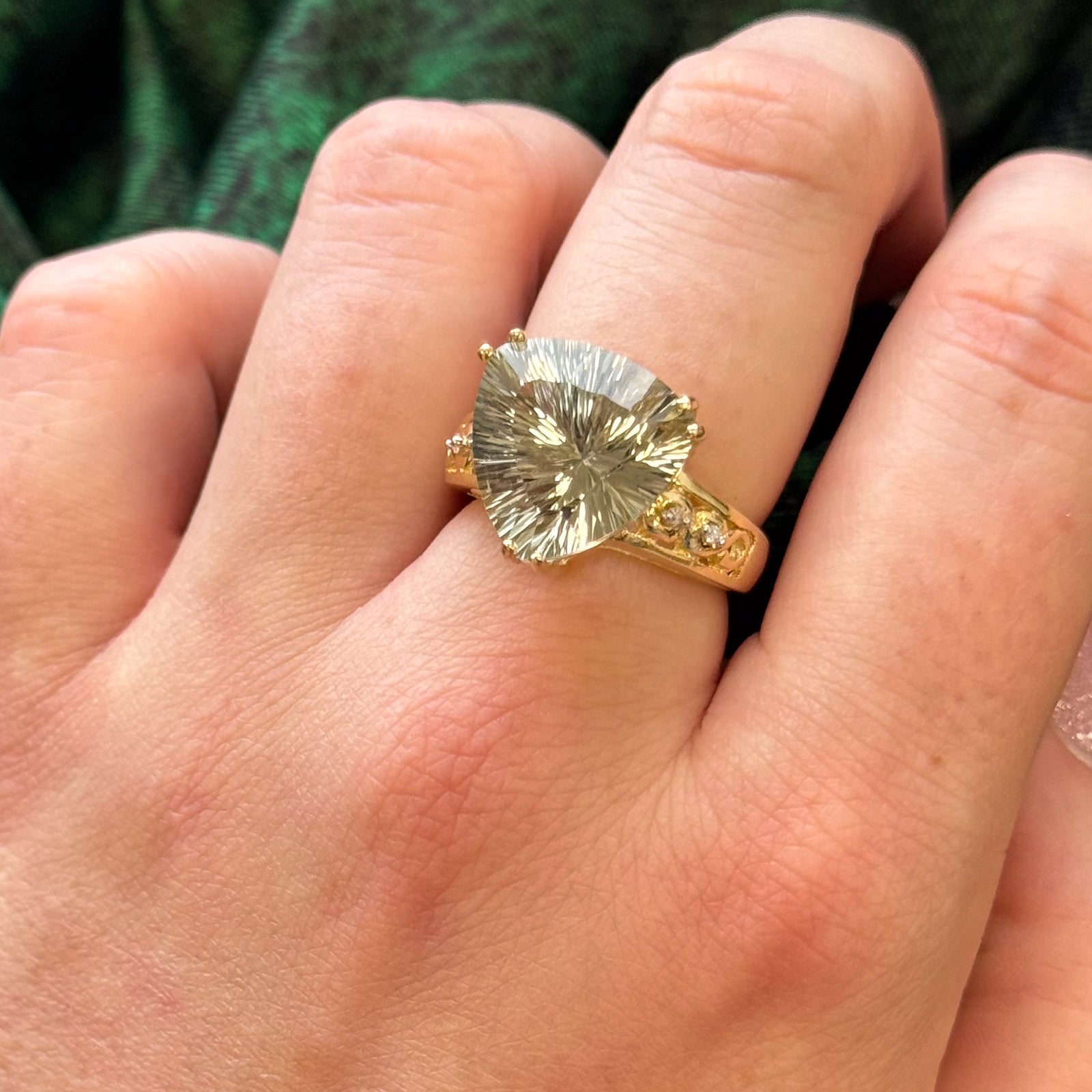 Prasiolite & Diamond Ring - 7.00ct Green Quartz with 0.02ctw Diamond Accents - Size 7 - Elegant Jewelry for Women - Perfect for Weddings, Anniversaries & Special Occasions