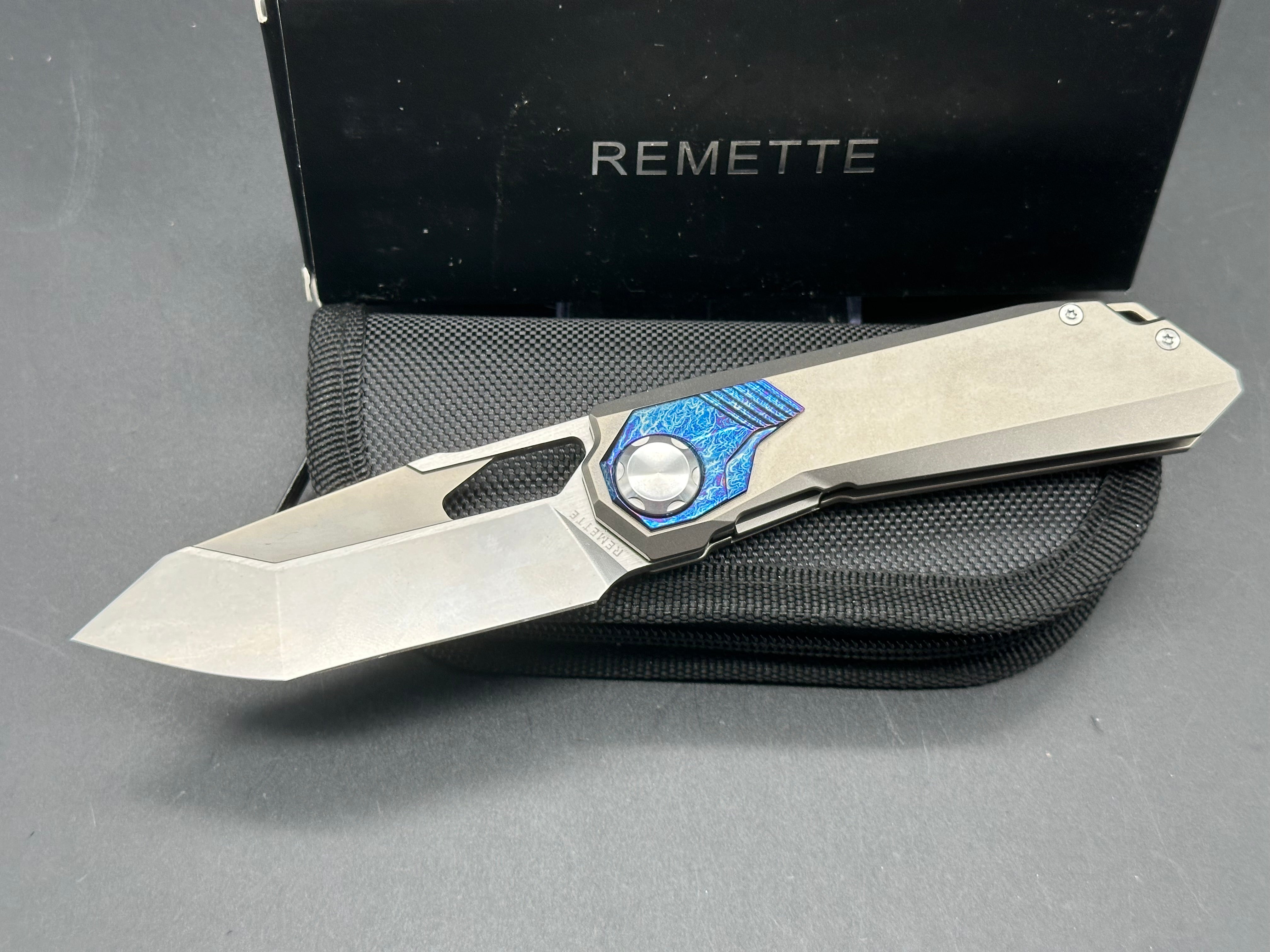 REMETTE RT Peregrine Falcon Titanium/Color Inlay Handle M390 Reverse Tanto Folding Knife - EDC, Outdoor Survival, Camping & Tactical Use