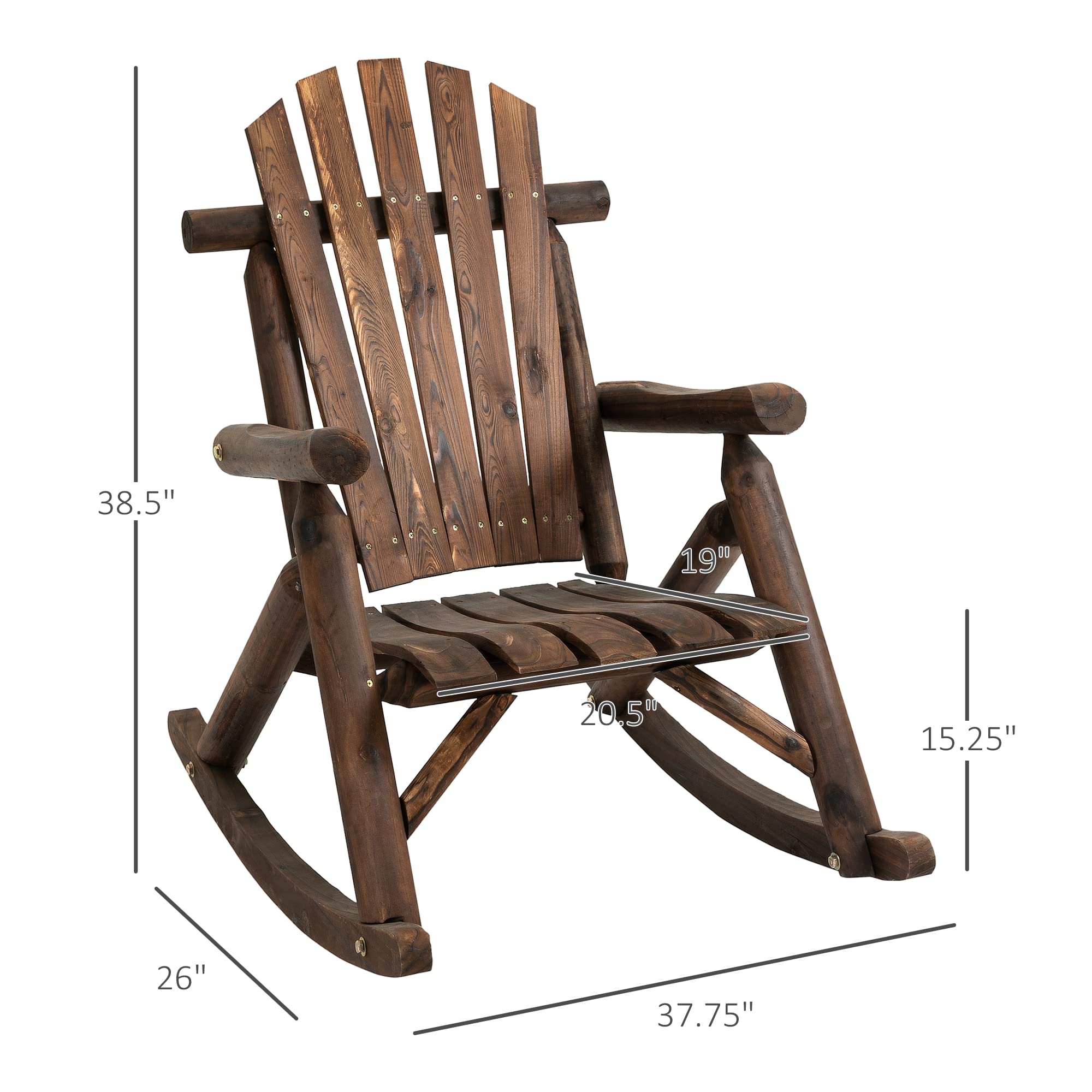 Outsunny Outdoor Wooden Rocking Chair - Single-Person Adirondack Rocking Patio Chair with Rustic High Back & Slatted Seat - Perfect for Garden, Backyard, Porch, Deck & Indoor Use - Carbonized Finish - Comfortable Relaxation Chair for Reading & Lounging