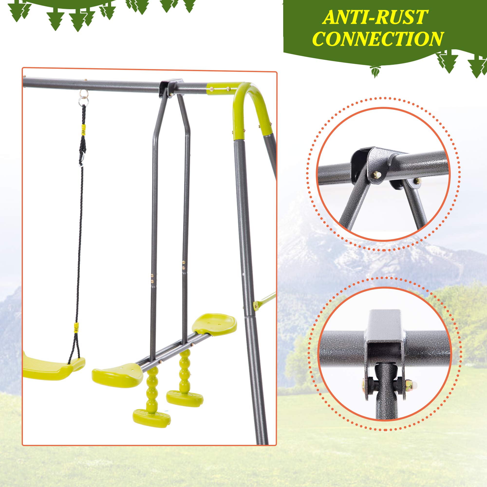 **Heavy Duty Metal Swing Set for Kids - Adjustable Height, 3-in-1 Multifunctional Design with A-Frame - Perfect for Backyard, Outdoor Play & Garden Fun**
