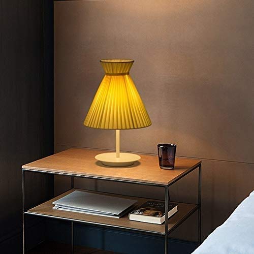Modern Minimalist Bedside Table Lamp - Warm Yellow Fabric Shade with Iron Base, E27 Socket for Edison Bulbs - Perfect for Bedroom, Wedding Decor, Princess Desk, and Home Office Lighting