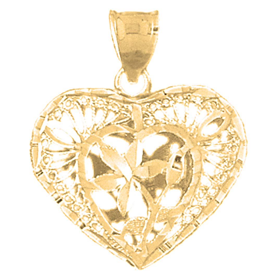 14K Yellow Gold Plated 925 Sterling Silver 3D Filigree Heart Pendant Necklace - Elegant Jewelry Gift for Women, Perfect for Valentine's Day, Anniversary & Special Occasions