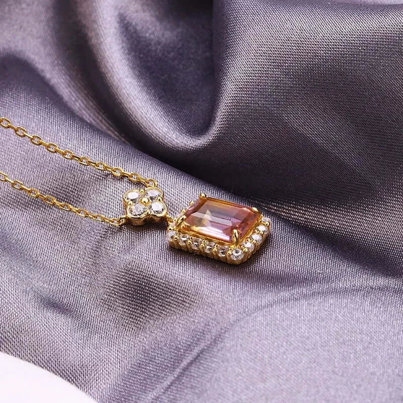 14K Gold Geometric Ametrine Pendant Necklace for Women - Elegant Dainty Jewelry Gift for Birthday, Anniversary & Valentine's Day | TB1505 | Perfect for Parties, Weddings & Everyday Wear