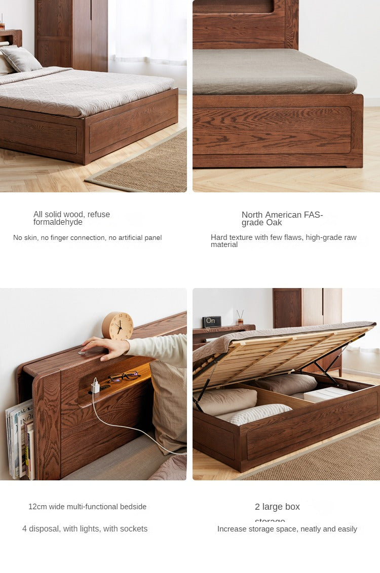Solid Oak Wood Glow in The Dark Storage Box for Bedroom - Under Bed Organizer with Luminous Lid for Nighttime Visibility & Easy Access