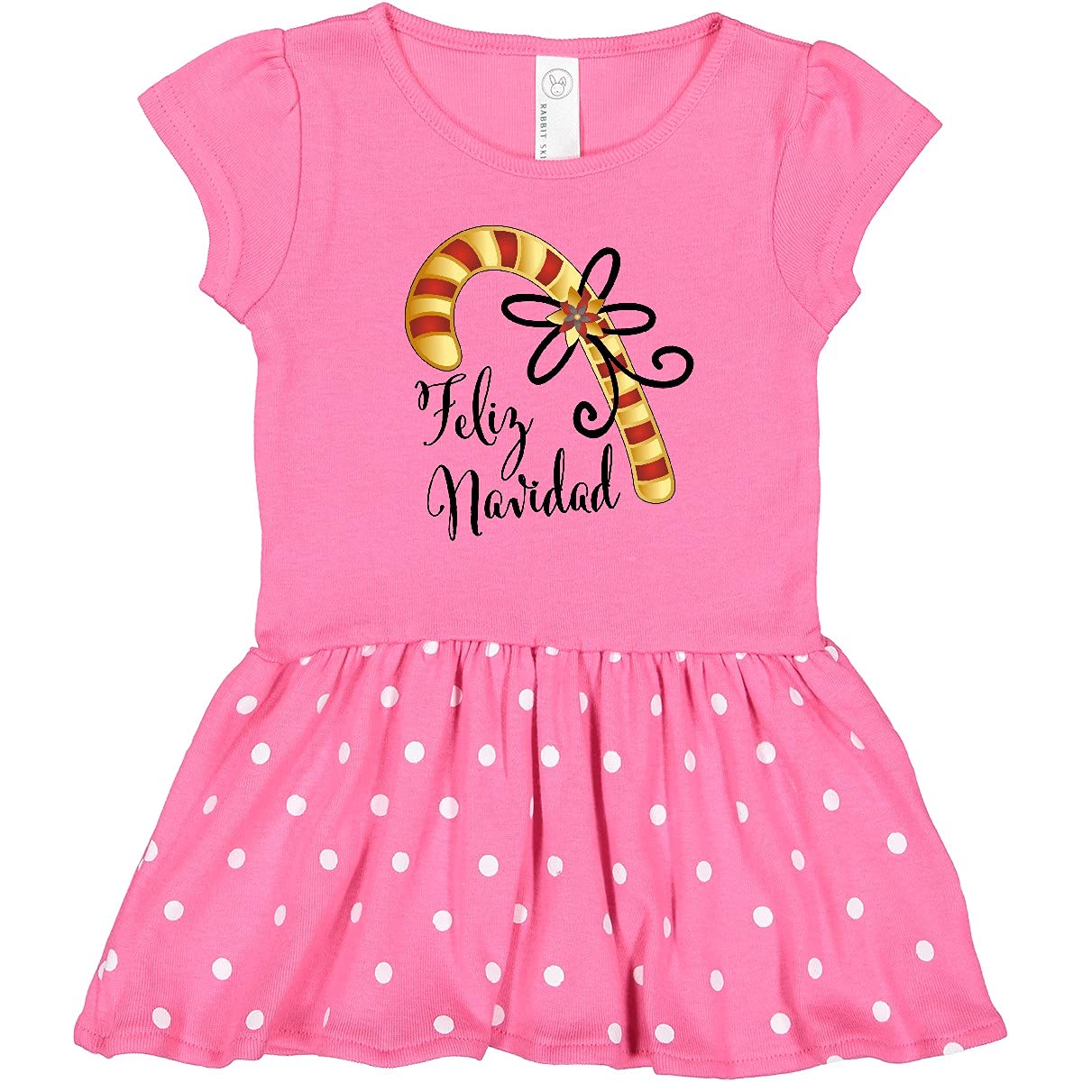 Inktastic Feliz Navidad Red and Gold Candy Cane Toddler Christmas Dress - Festive Holiday Outfit for Girls' Parties & Family Photos