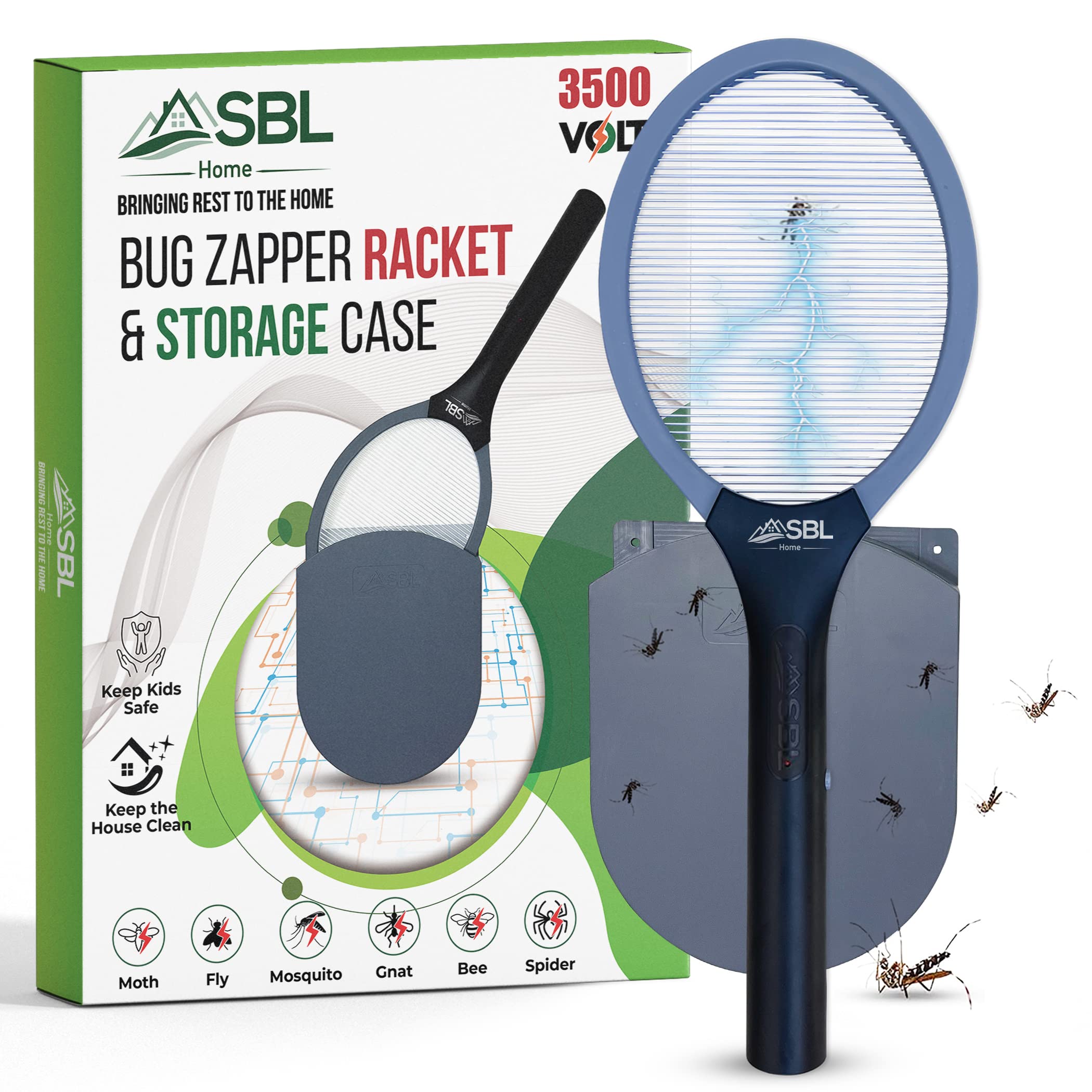 Electric Fly Swatter Racket - Mosquito Zapper Bat with Wall Mount Case | Rechargeable Bug Zapper for Indoor & Outdoor Use | Gray & Black (1 Pack) | Perfect for Home, Camping, and Patio Pest Control