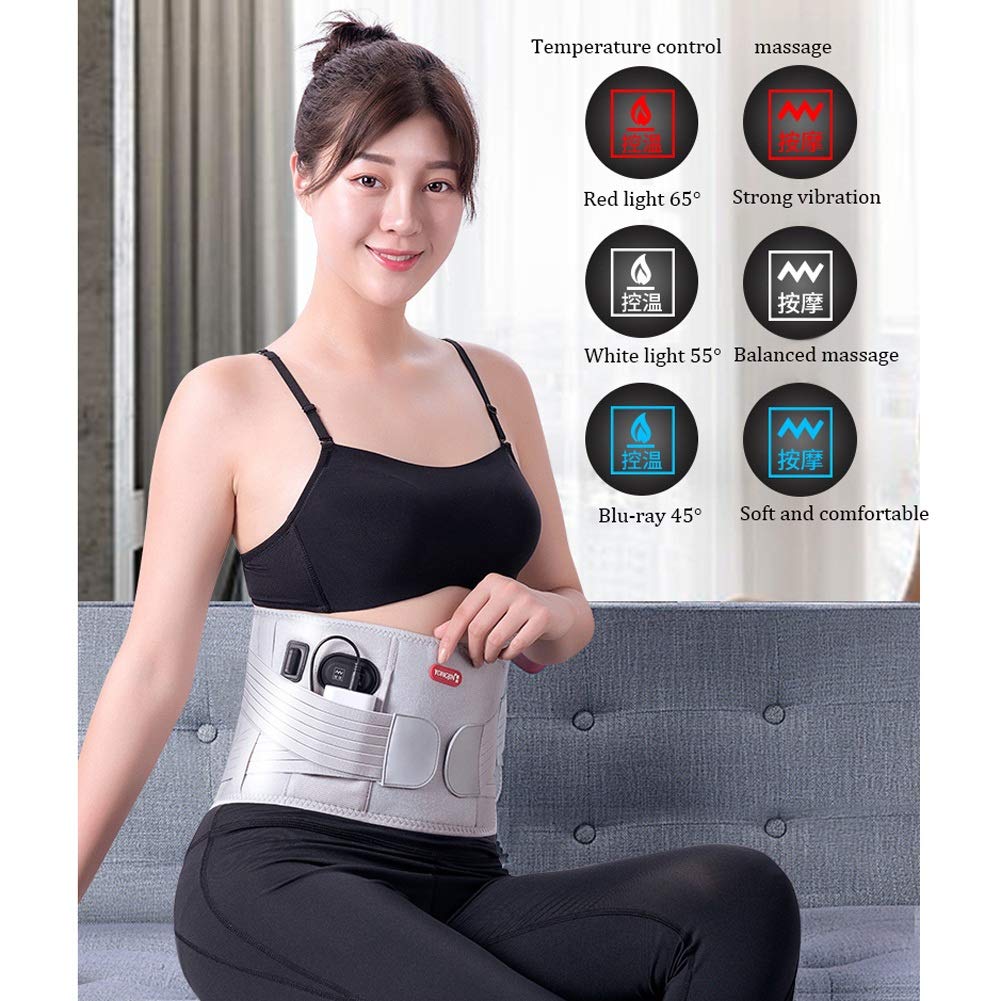 Lumbar Support Belt with Magnetic Therapy & Vibration Massage - Far Infrared Heat for Back Pain Relief - Strong Posture Corrector (White) - Ideal for Office Work, Driving & Daily Activities