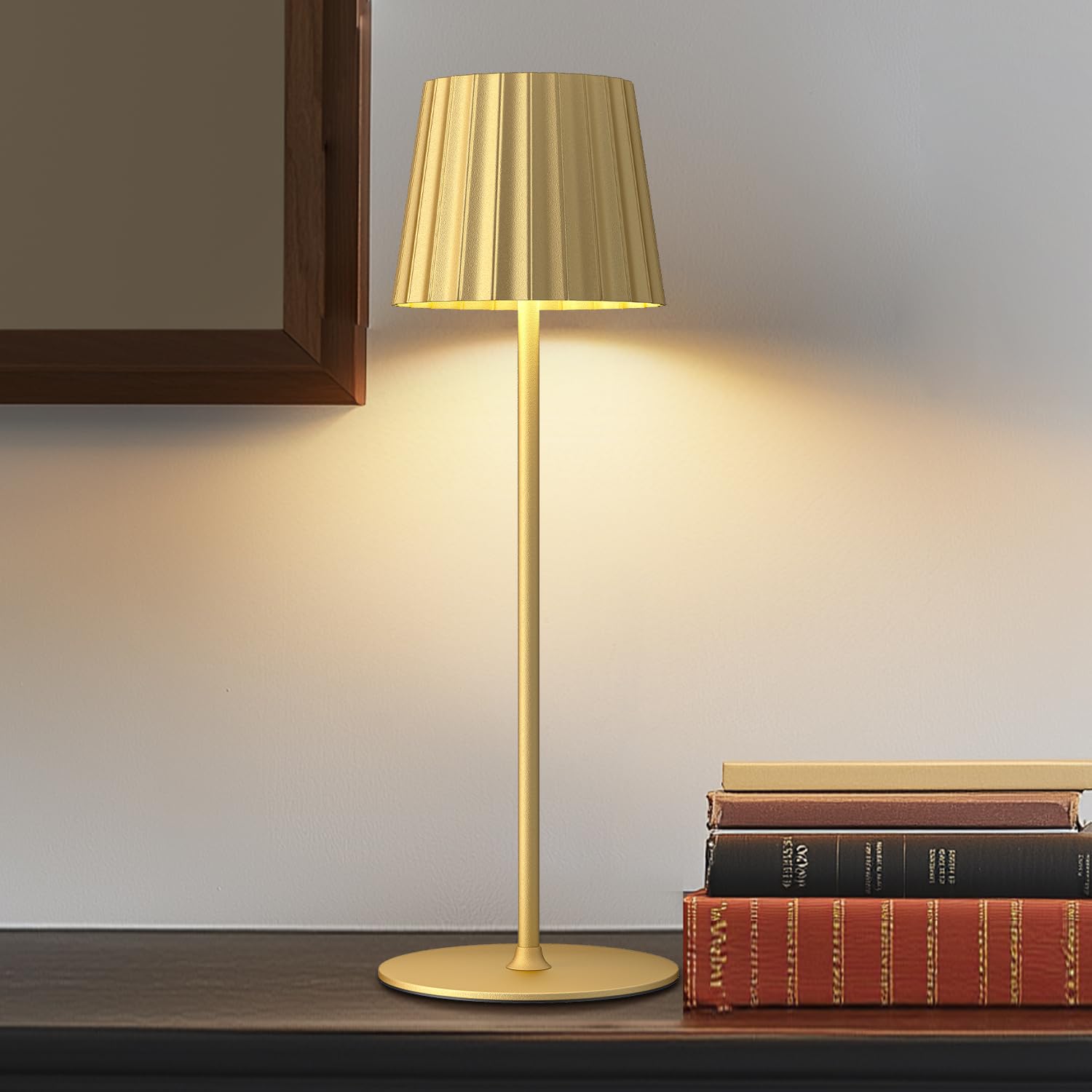 FUNTAPHANTA Rechargeable Cordless Table Lamp - 3000K Dimmable Battery Powered LED Light, IP54 Waterproof Bedside Lamp with Long Battery Life for Home, Restaurant, Indoor & Outdoor Use (Gold) | Perfect for Nightstands, Patio, Camping & Emergency Lighting