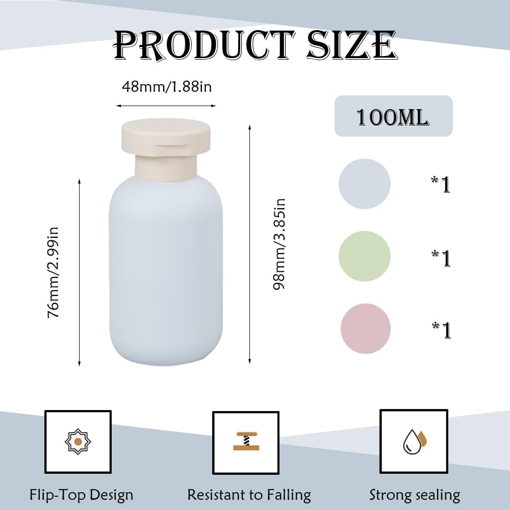 3-in-1 Leakproof Travel Bottle Kit - Refillable Toiletry Containers for Shampoo, Body Wash & Perfume | Portable HDPE Cosmetic Bottles Set (3 Multicolor) - Perfect for Air Travel, Gym Bags & Vacation Essentials