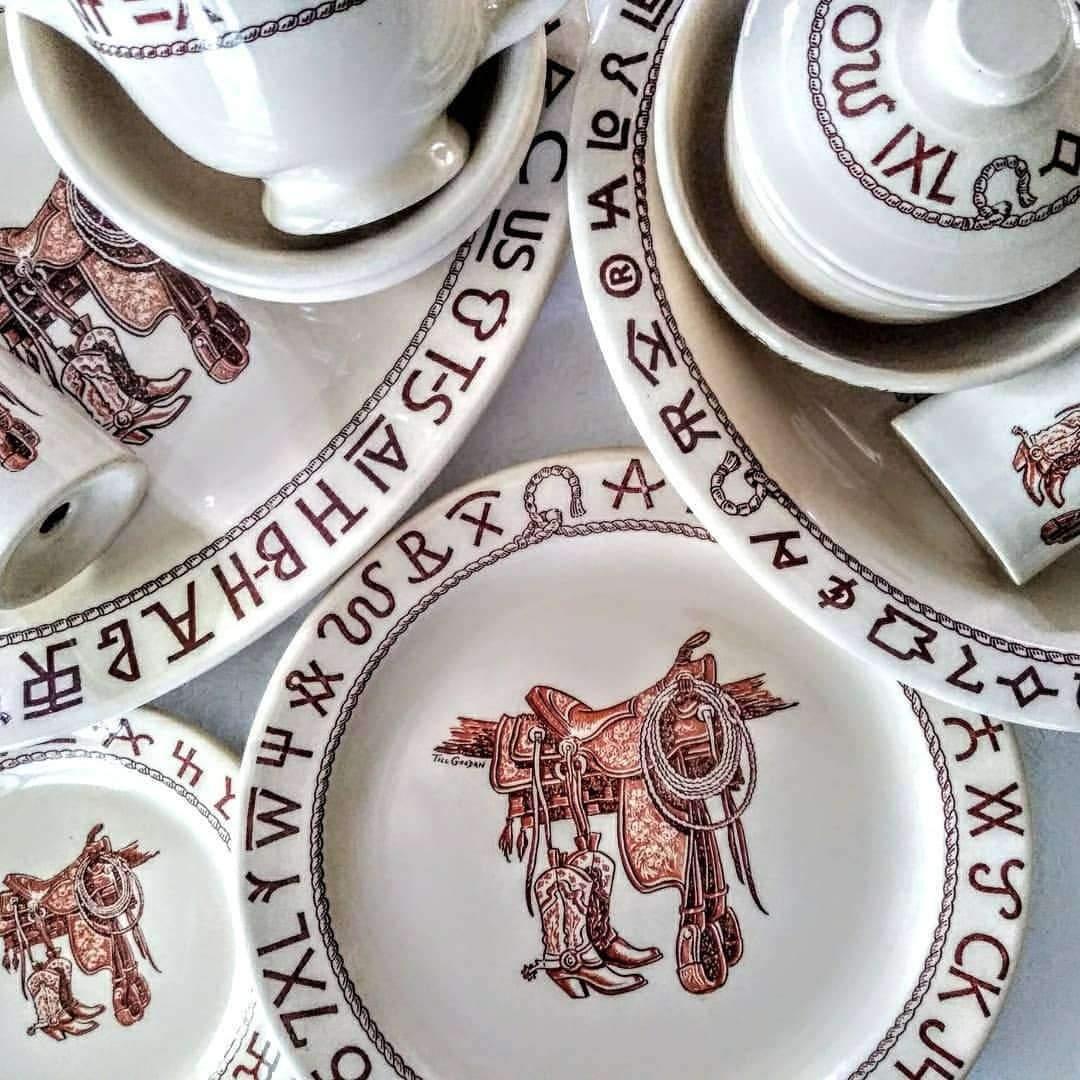 Western Style Salad Plates - Rustic Boots & Brands Design for Farmhouse Dining, BBQ Parties & Country Kitchen Decor