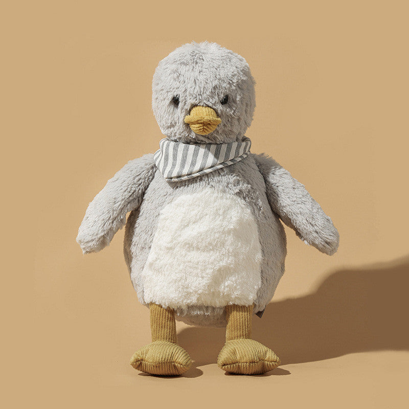 Stylish Kawaii Duck Plush Toy - Soft Fluffy Fur Coat & Grey Scarf | Cute Collectible Gift for Kids & Adults | Perfect for Bedroom Decor, Birthday Presents & Anime Lovers
