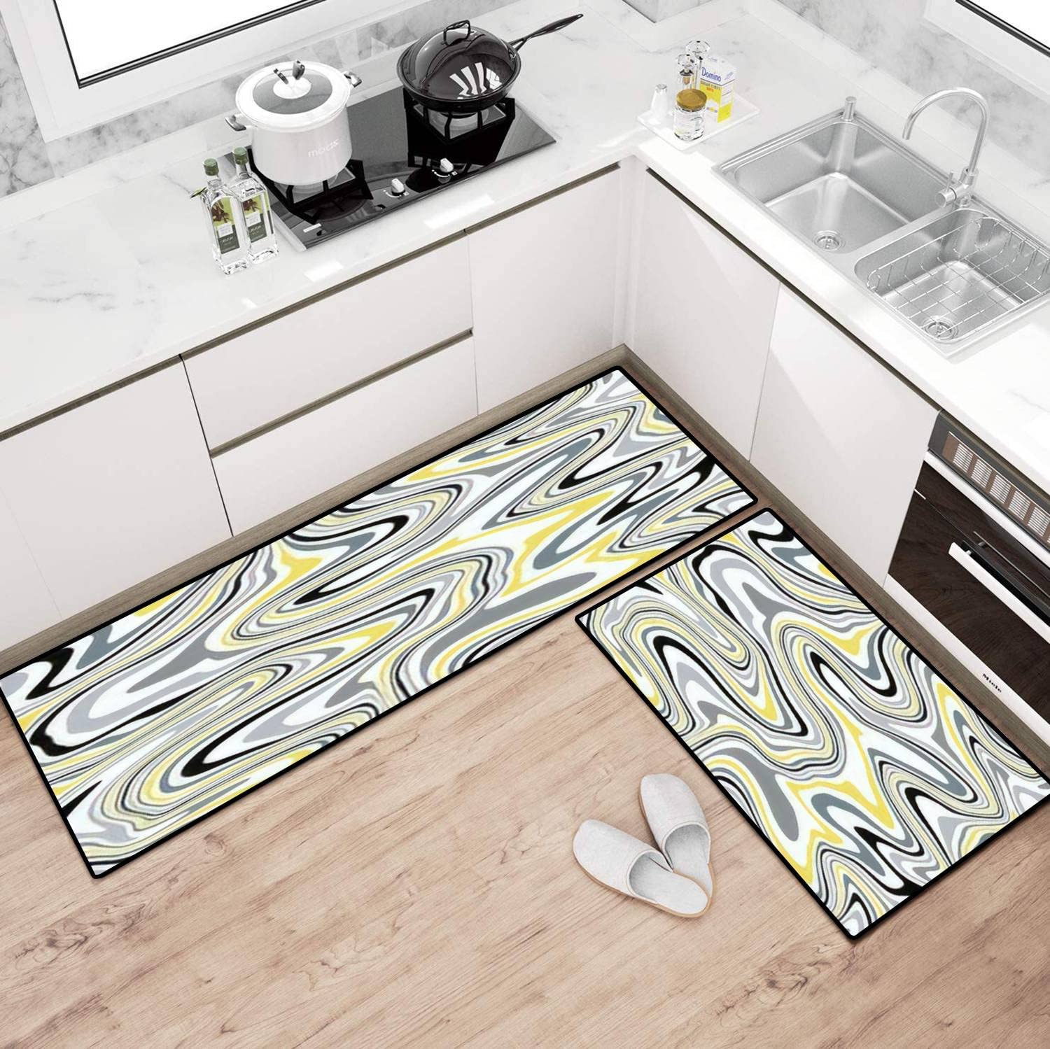 Abstract Non-Slip Kitchen Rugs Set - Washable Floor Mats for Cooking & Standing Comfort