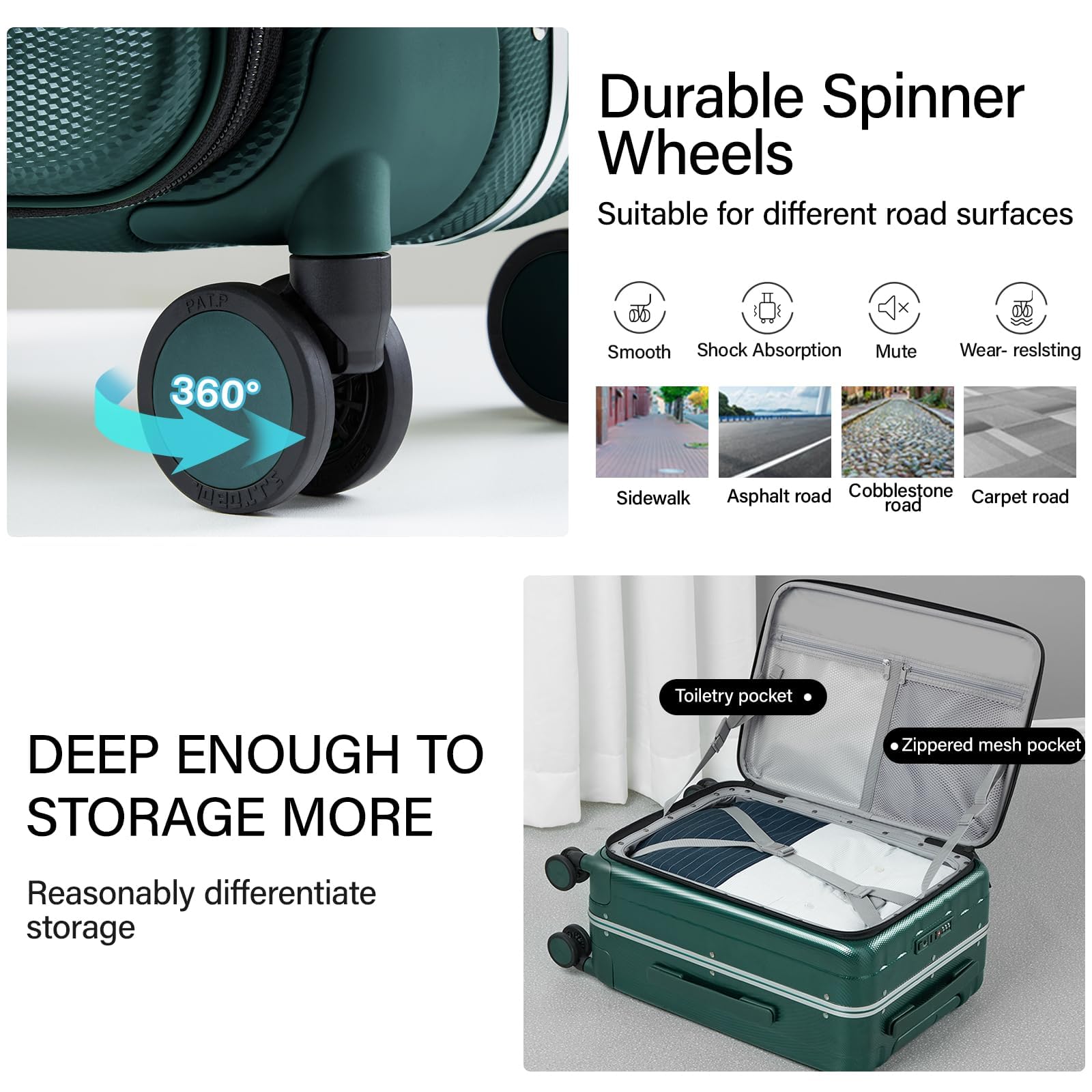 Hanke 20 Inch Carry On Luggage - Aluminum Frame Hard Shell Spinner Suitcase with Front Opening, TSA Lock & 360° Wheels - Perfect for Business Travel & Weekend Getaways (Dark Green)