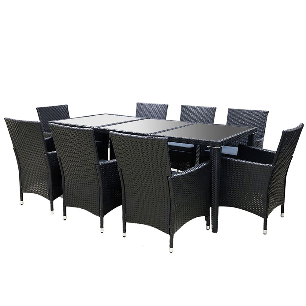 Gardeon 9-Piece Outdoor Dining Set in Black - Perfect for Patio, Garden & Backyard Entertaining