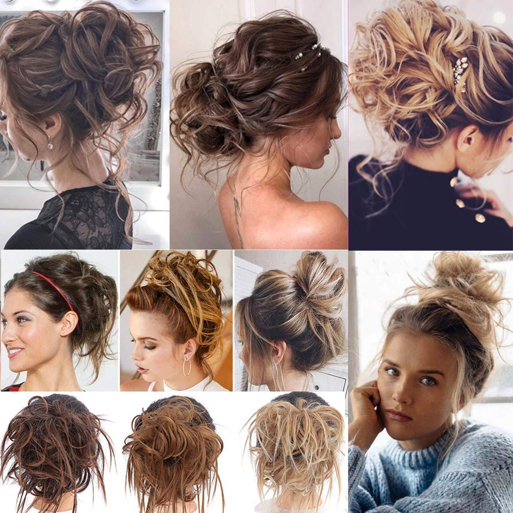 Messy Bun Hair Extension - Synthetic Ponytail Updo Hairpiece for Tousled Updo Styles | Bleach Blonde Scrunchies Hair Accessories | Perfect for Parties, Weddings & Everyday Wear
