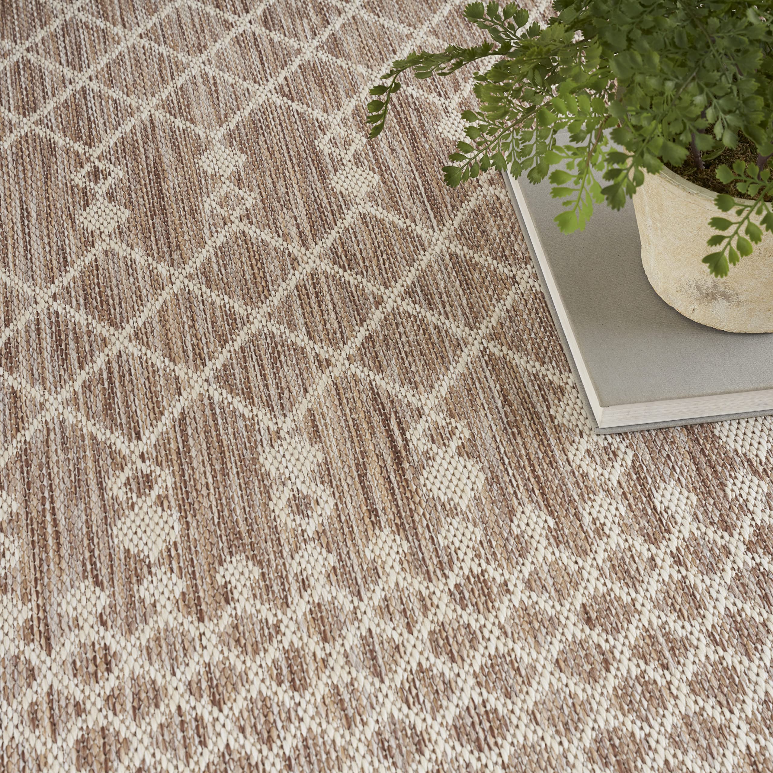Nourison Positano Indoor/Outdoor Beige 8' x 10' Area Rug - Easy to Clean, Non-Shedding, Stain Resistant | Perfect for Bedroom, Living Room, Dining Room, Backyard, Deck & Patio (8x10) - Adds Comfort & Style to Any Space