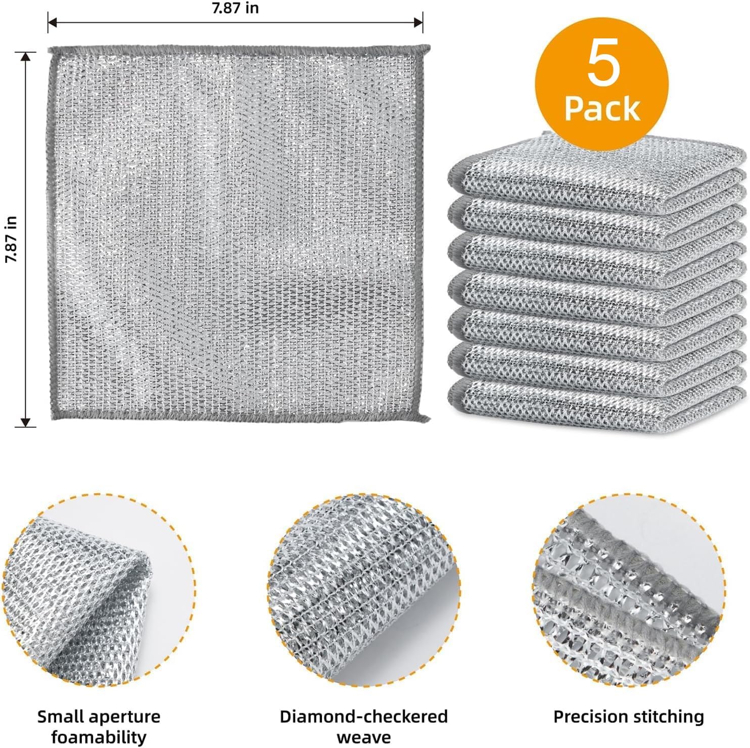 NESTIFY Non-Scratch Wire Dish Cleaning Cloths - 5 Pack Multipurpose Dishwashing Rags for Wet & Dry Use, Easy Rinse & Reusable Kitchen Towels - Perfect for Pots, Pans, Dishes & Countertop Cleaning