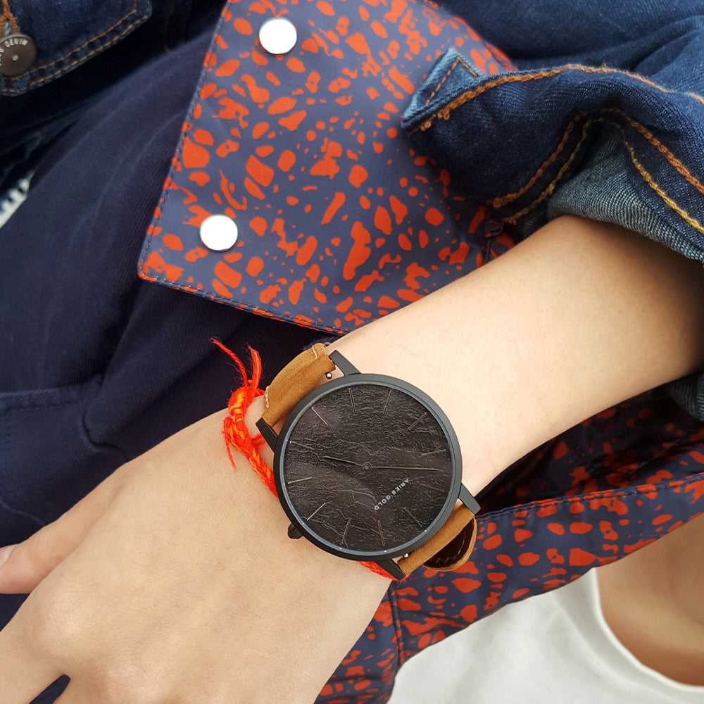 ARIES GOLD URBAN SANTOS Black Stainless Steel Women's Watch with Brown Leather Strap - Fashionable Timepiece for Casual Wear, Office & Special Occasions
