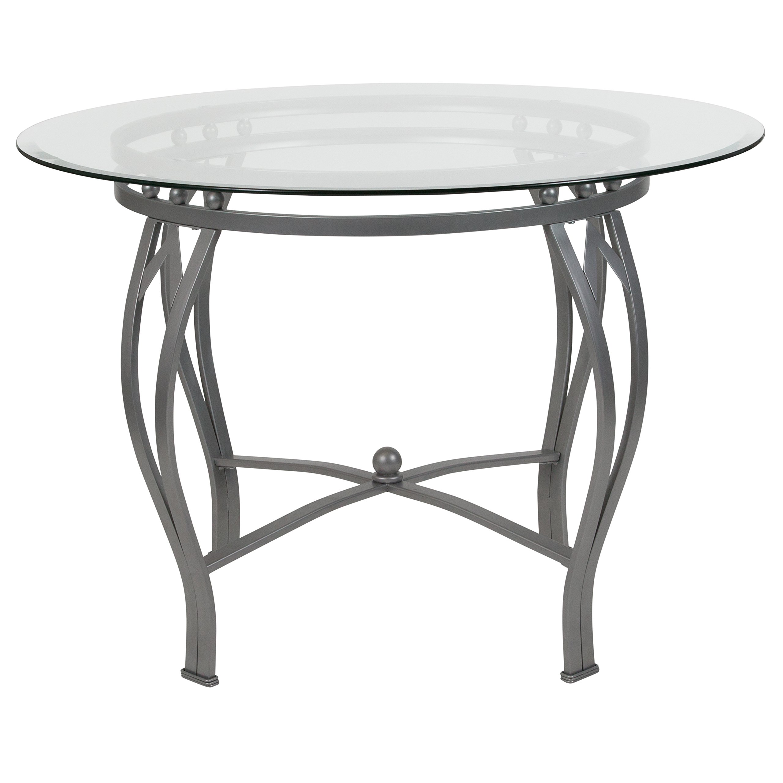 Flash Furniture Syracuse 42-inch Round Glass Dining Table with Metal Frame - Clear/Silver Finish for Modern Kitchen, Dining Room, or Office Conference Area