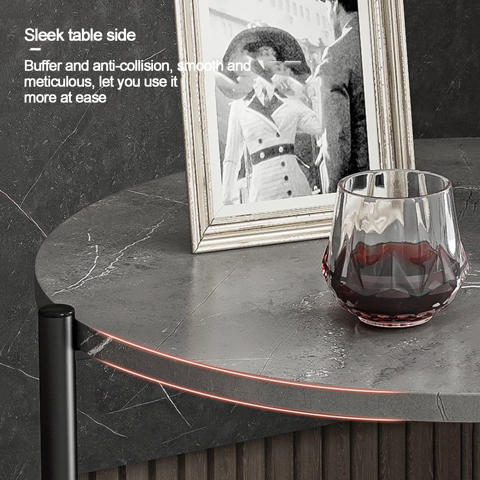 Modern Round Coffee Table with Faux White Marble Top & Black Metal Frame - Accent Side Table for Living Room, Dining Area or Office - Perfect for Tea Time, Entertaining Guests & Stylish Home Decor