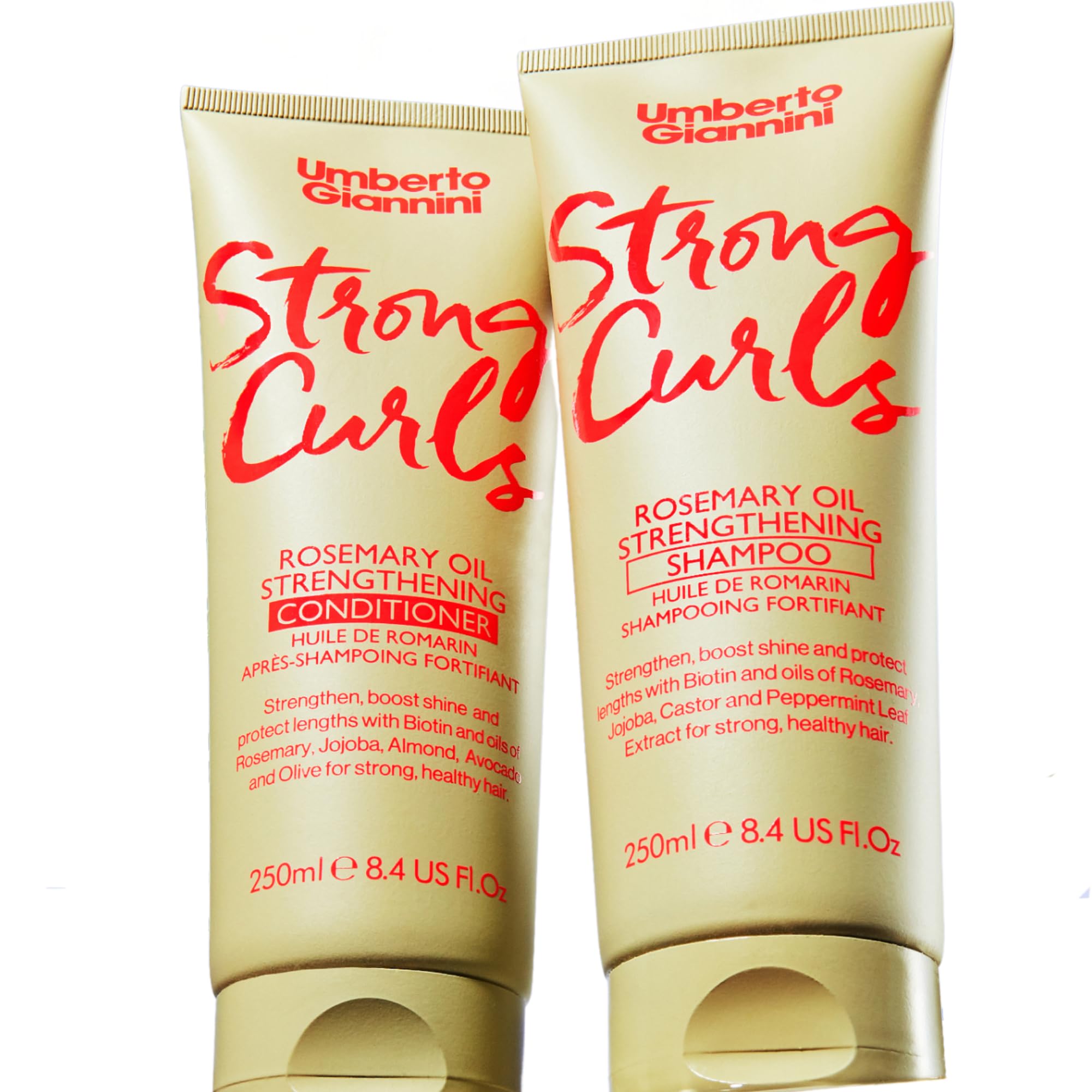 Umberto Giannini Strong Curls Rosemary Oil Shampoo & Conditioner Set - Biotin Enriched, Sulfate Free, Vegan Hair Care for Curly Hair - 250ml x 2 (Pack of 2) - Perfect for Dry, Damaged Hair & Curl Definition