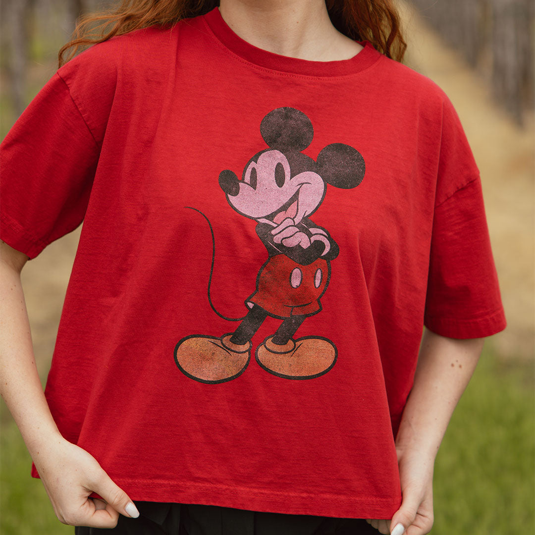 Disney Mickey Mouse Oversized T-Shirt for Men & Women - Soft Cotton Red Graphic Tee - Casual Wear, Lounge, Gift for Disney Fans