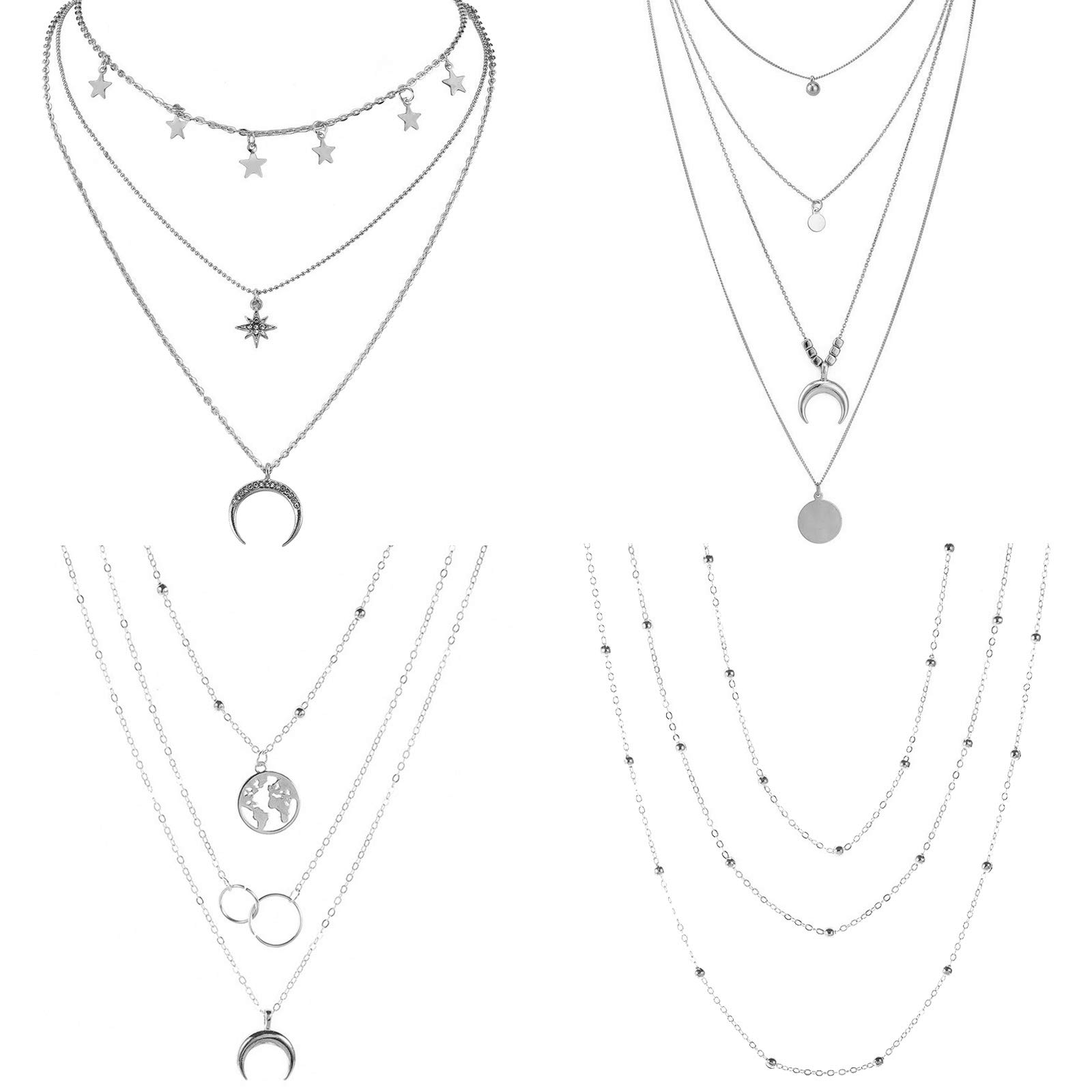 4-6Pcs Layered Choker Necklace Set for Women - Moon, Star & Coin Y Pendant Multilayer Necklaces | Boho Chic Jewelry for Parties, Date Night & Everyday Wear