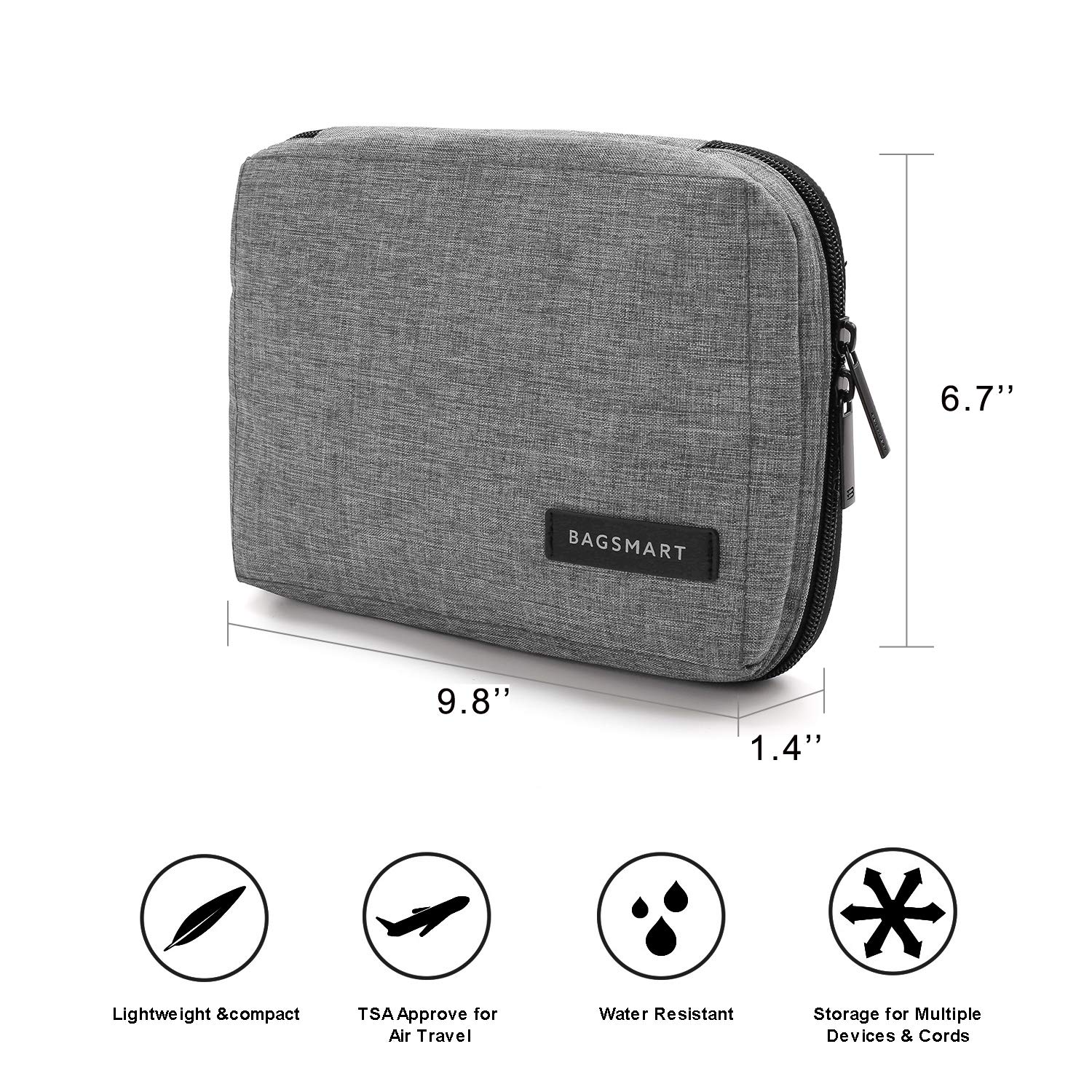 BAGSMART Travel Electronics Organizer Case - Compact Cord & Cable Organizer Bag for Phone, Charger, SD Cards - Perfect Travel Accessories for Men & Women (Grey) | Ideal for Business Trips, Vacations & Daily Commute