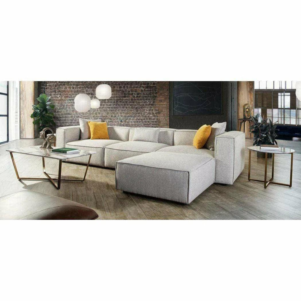 2-Piece Beige Low Back Modular Sofa Set in Barley Fabric - Modern Sectional Couch for Living Room, Lounge & Small Spaces