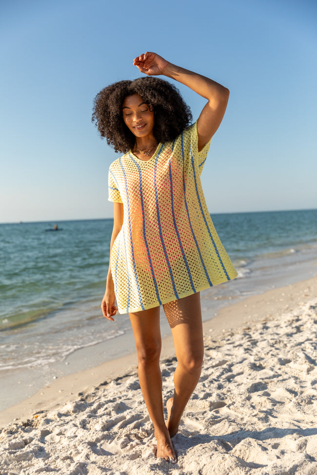 Stylish Yellow and Blue Knit Cover Up - Perfect for Beach, Pool, and Summer Outfits | Never Ending Sunny Days