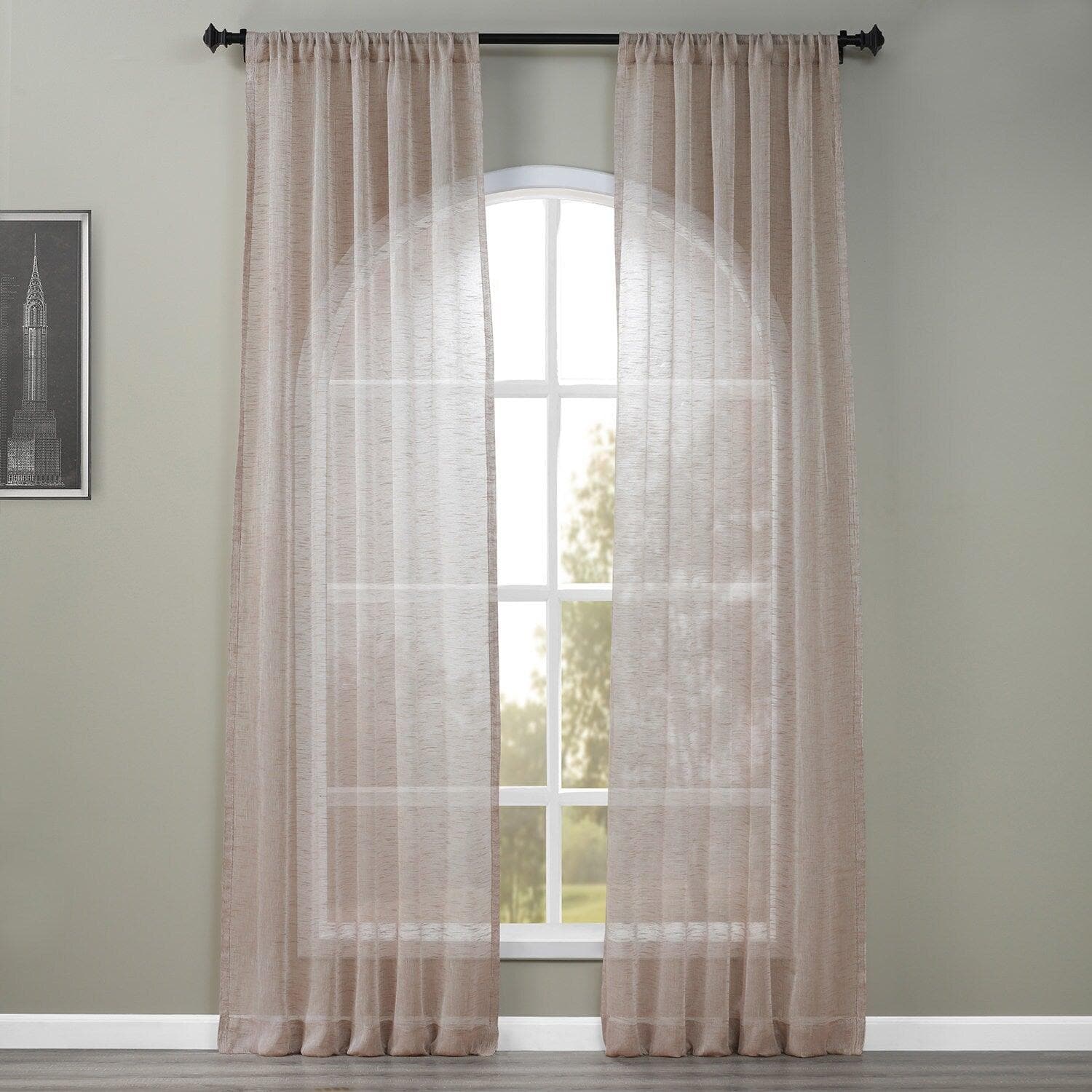 Light Grey Open Weave Linen Blend Sheer Curtains - Breathable Window Drapes for Living Room, Bedroom & Office - Elegant Semi-Transparent Light Filtering Panels