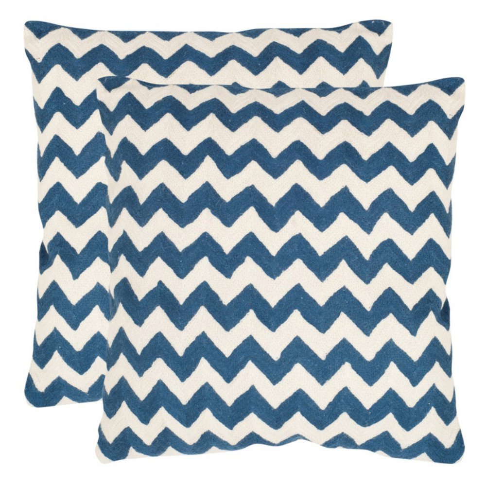 SAFAVIEH Striped Taelea Decorative Throw Pillows - Set of 2, 22-Inch Navy Blue Cushions for Sofa, Bed & Living Room Decor