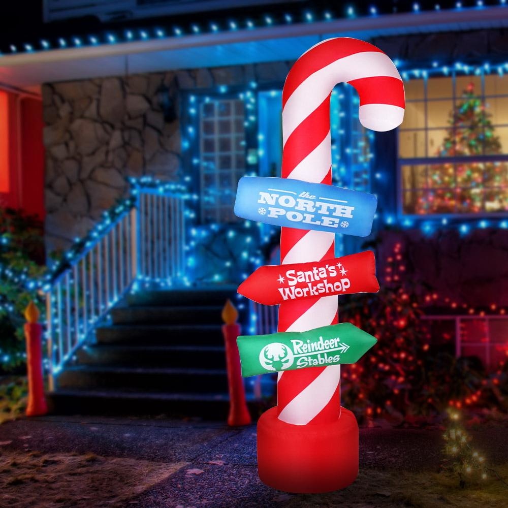2.4M Christmas Inflatable Santa with Candy Cane LED Light - Outdoor Xmas Decoration for Yard, Garden, and Holiday Party Decor