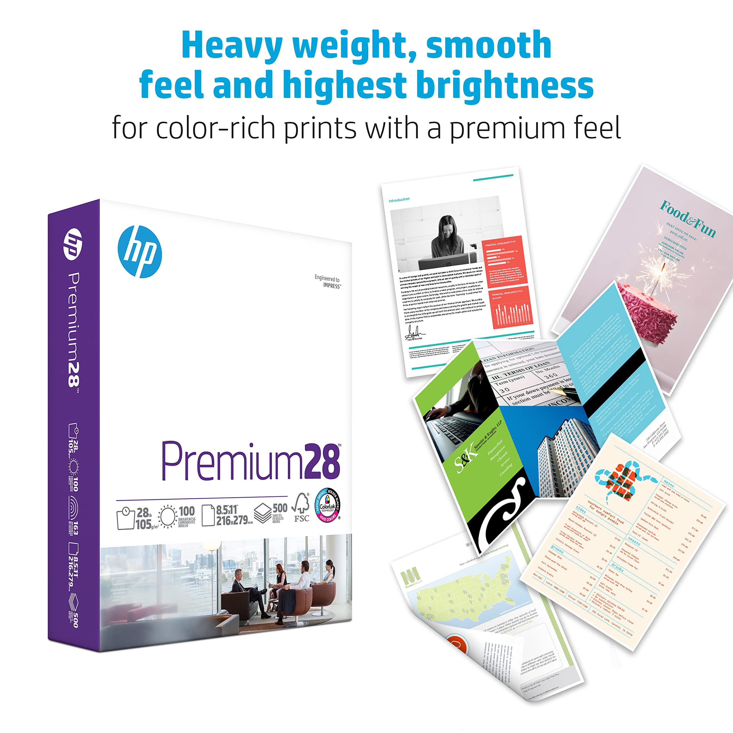 HP Premium 28 lb 8.5 x 11 Paper - 5 Ream Case (2500 Sheets) | 100 Bright White | FSC Certified | Made in USA | Ideal for Office Printing, Copying & Professional Documents