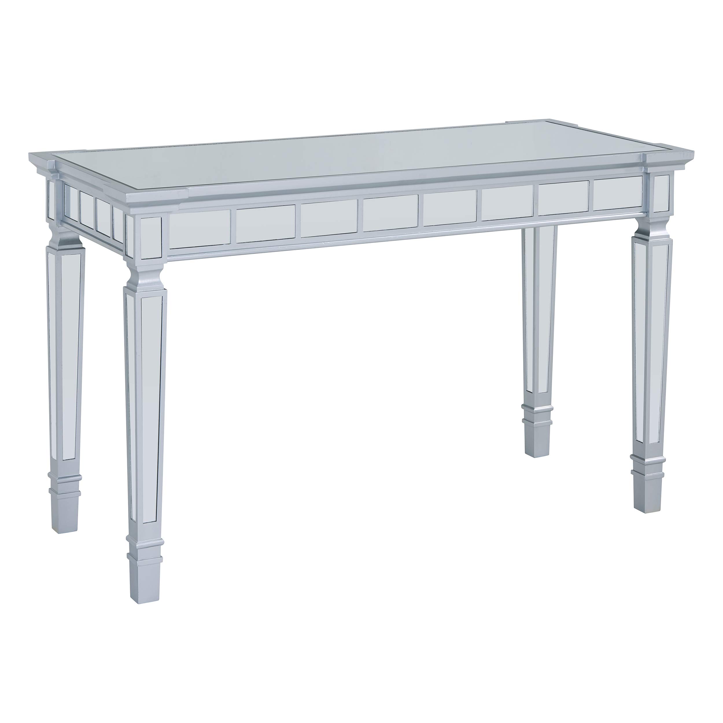 SEI Furniture Glenview Glam Mirrored Writing Desk with Drawers - Matte Silver Finish | Elegant Vanity Desk for Bedroom, Home Office & Dressing Room