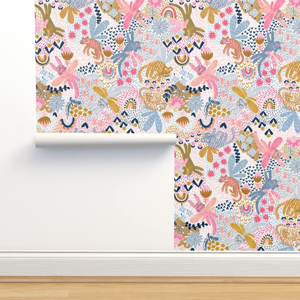 Peel & Stick Removable Wallpaper 12ft x 2ft - Nature Animals Fantasy Floral Pattern with Tiger & Rainbow Design | Self-Adhesive Wall Decal for Nursery, Bedroom, Living Room Decor | Easy DIY Home Improvement