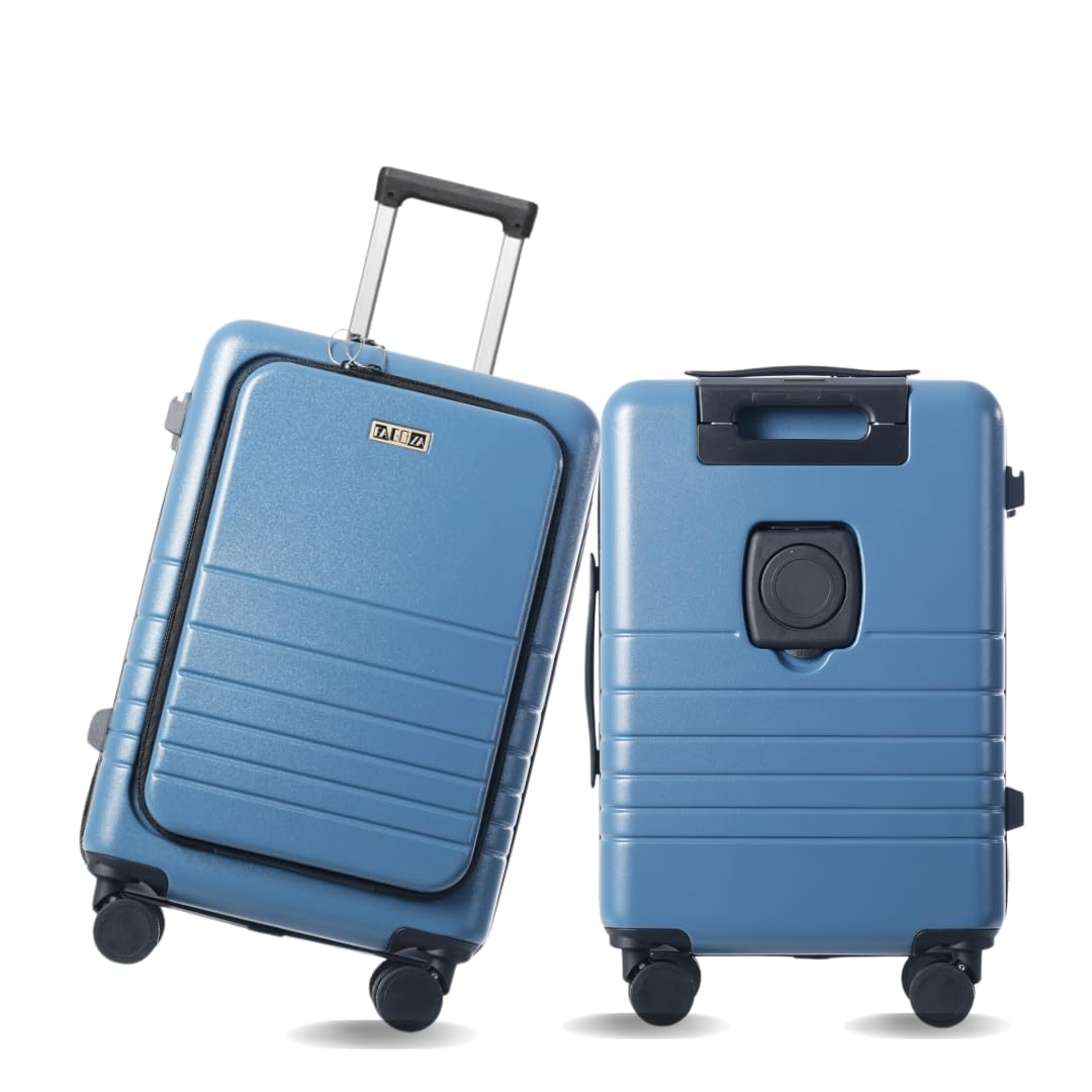 20-Inch Hardside Spinner Wheel Carry-On Luggage - Airline Approved 22x14x9 Travel Suitcase with USB Charging Port, Front Laptop Pocket & TSA Lock (Blue-Grey) - Perfect for Business Trips & Weekend Getaways