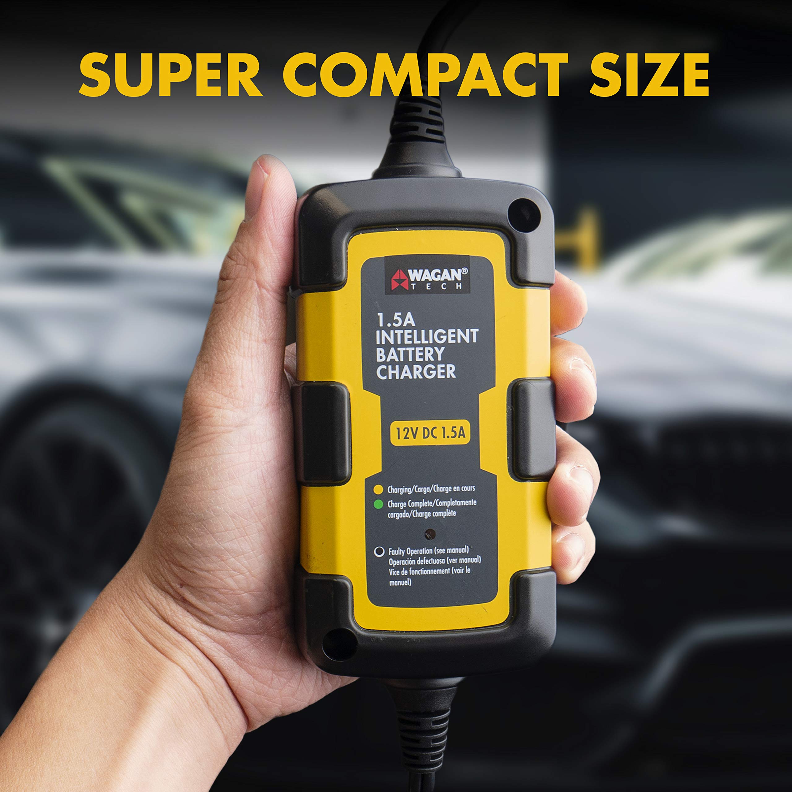 Wagan EL7402 12V 1.5A Smart Battery Charger & Maintainer - Fully Automatic for Cars, Motorcycles, Boats & RVs - Ideal for Long-Term Storage & Winter Maintenance