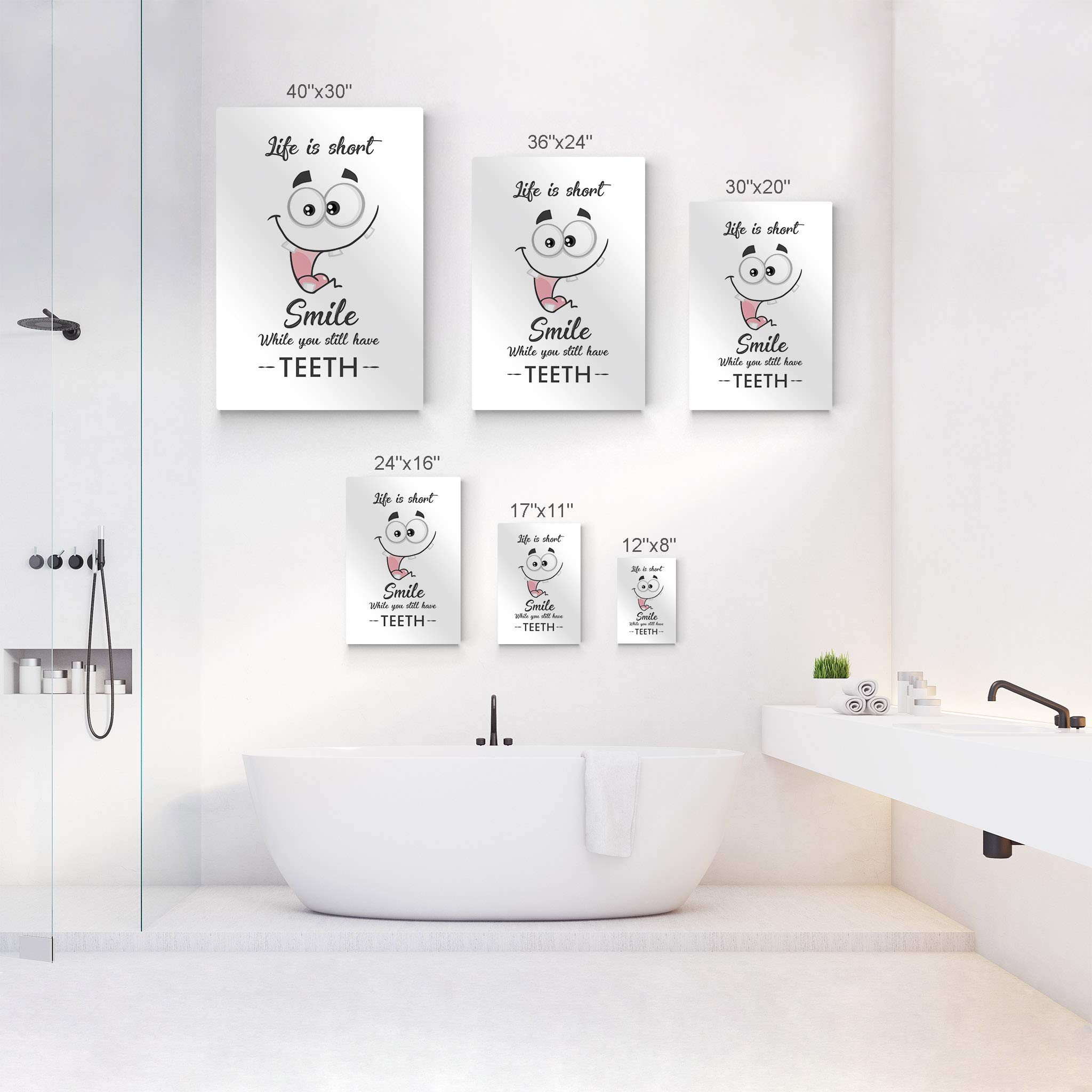 Funny Bathroom Wall Art - 'Life is Short, Smile While You Still Have Teeth' Metal Print Sign | Ready to Hang Bathroom Decor | Home Decoration Made in USA (36x24) | Perfect for Powder Rooms, Guest Baths & Humorous Home Gifts