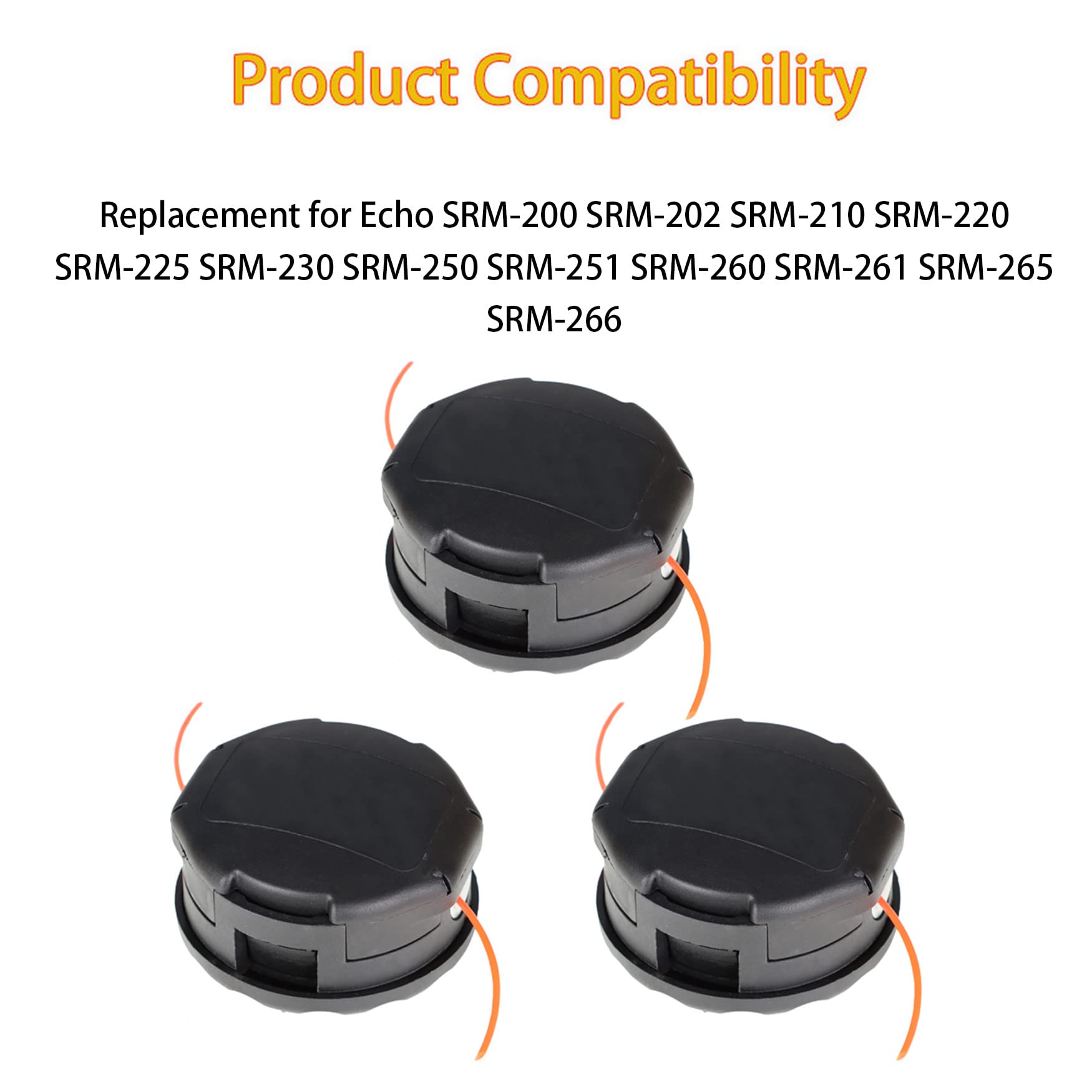 3-Pack String Trimmer Head Replacement for Echo Speed Feed 400 SRM225 SRM230 SRM-302 SRM-303 SRM-311 SRM-330 SRM-340 SRM-3110 SRM-3400 SRM-3410 SRM-3500 - Compatible with Echo Trimmers - Ideal for Lawn Care, Yard Maintenance & Landscaping