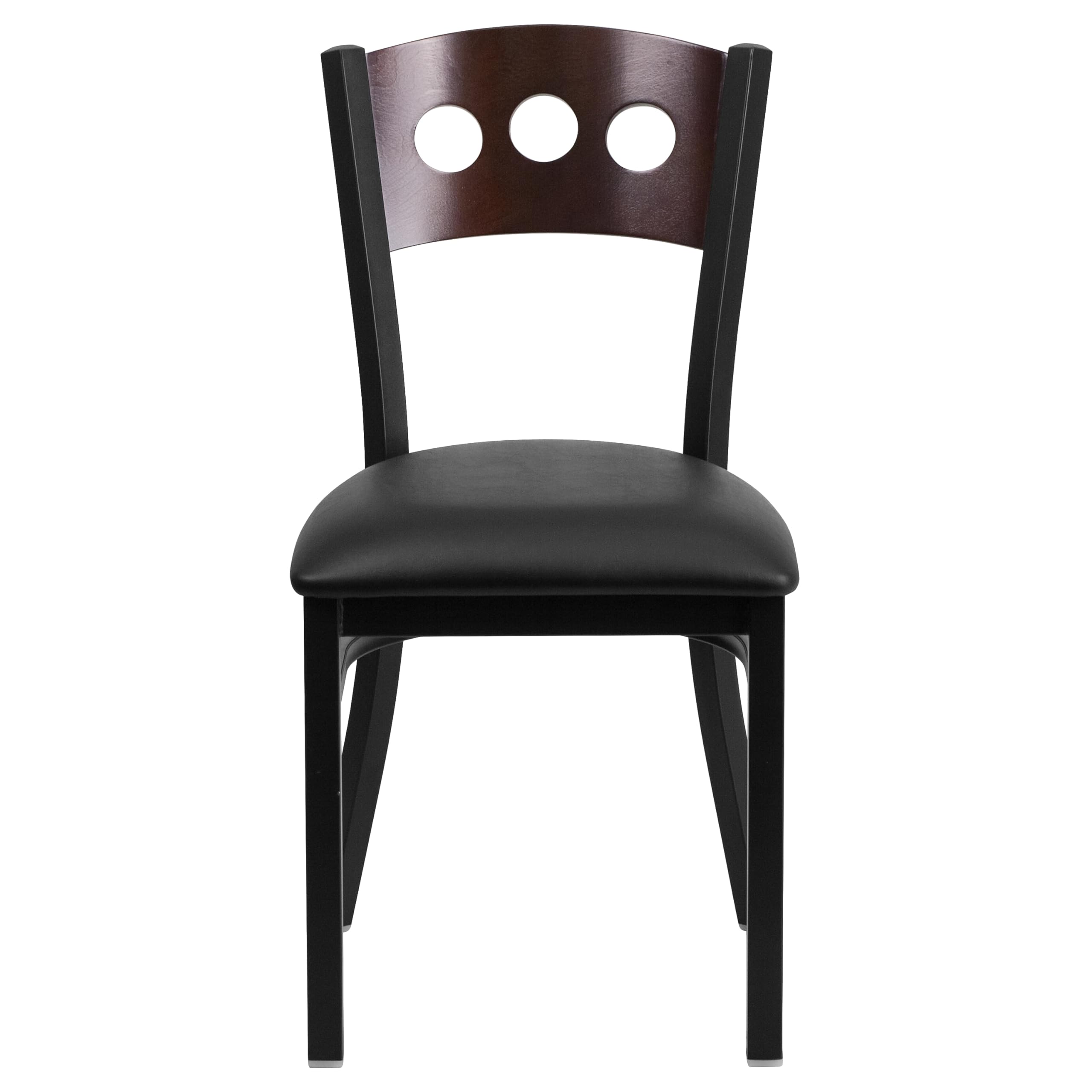 Flash Furniture HERCULES Series Black 3 Circle Back Metal Restaurant Chair - Walnut Wood Back, Black Vinyl Seat - Heavy Duty Commercial Dining Chairs for Restaurants, Cafes, and Kitchen Use