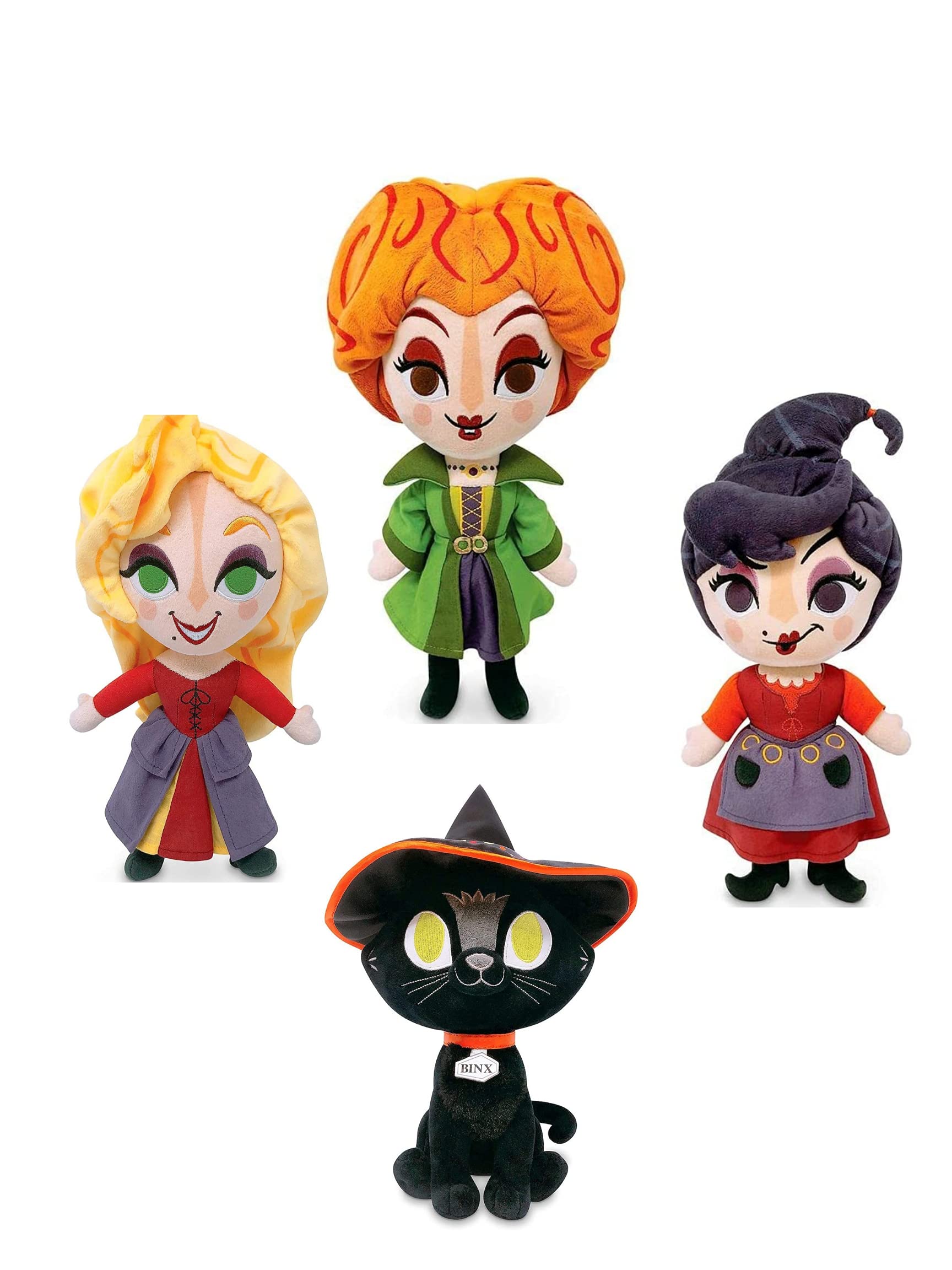Hocus Pocus Sanderson Sisters 4-Piece Plush Set - Winifred, Mary, Sarah & Binx - Disney Halloween Collectibles for Fans & Decor | Perfect for Movie Nights, Themed Parties & Gift Giving