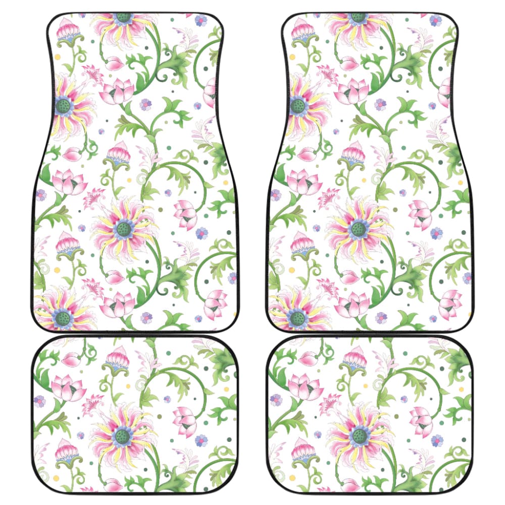 Premium Pink Lotus Waterlily Leaves Car Floor Mats - Non-Slip, Waterproof Custom Fit for Sedans, SUVs & Trucks - Elegant Interior Upgrade for Home, Office & Travel Use