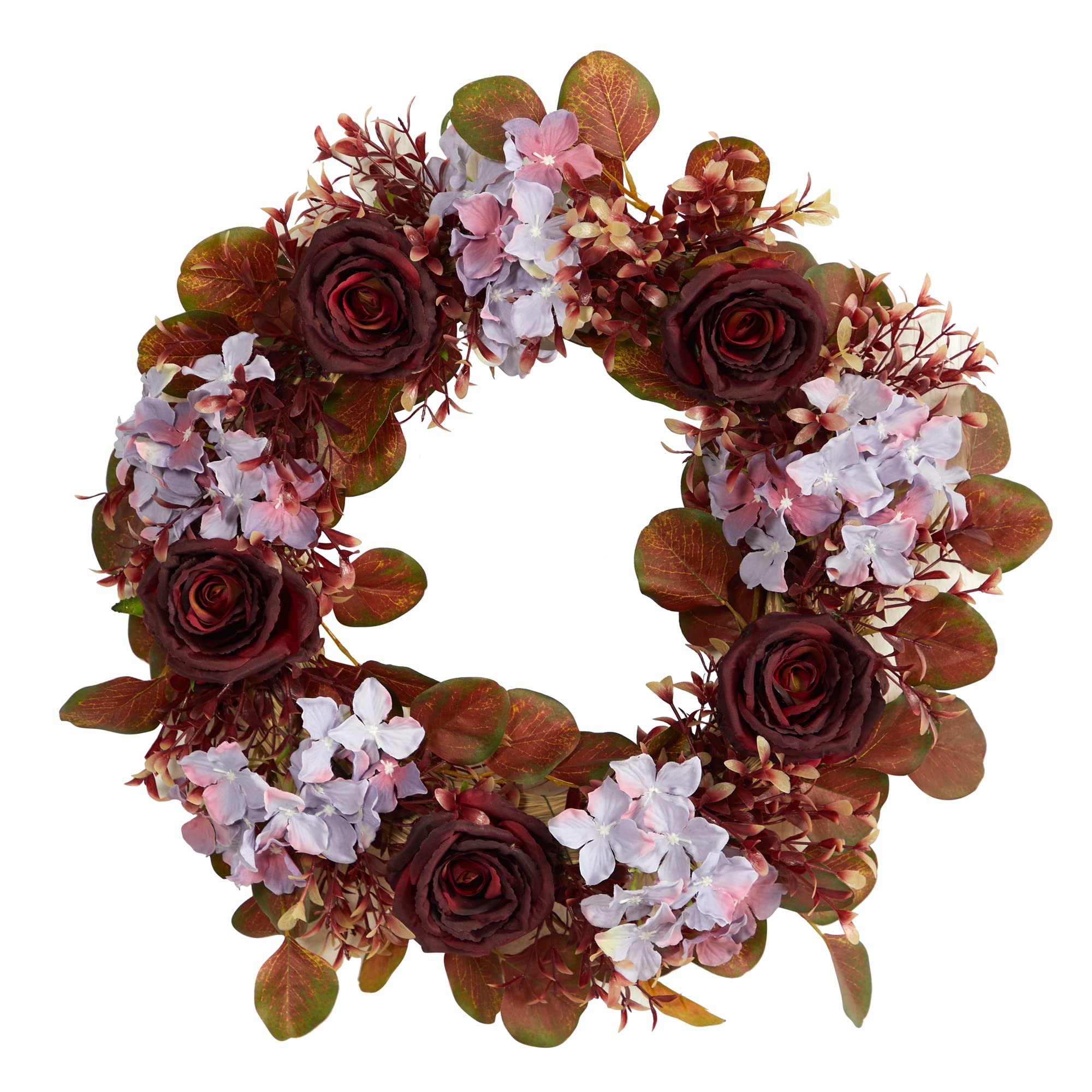 Nearly Natural 22-Inch Fall Hydrangea and Rose Autumn Artificial Wreath - Perfect for Front Door, Fireplace Mantel, and Seasonal Home Decor
