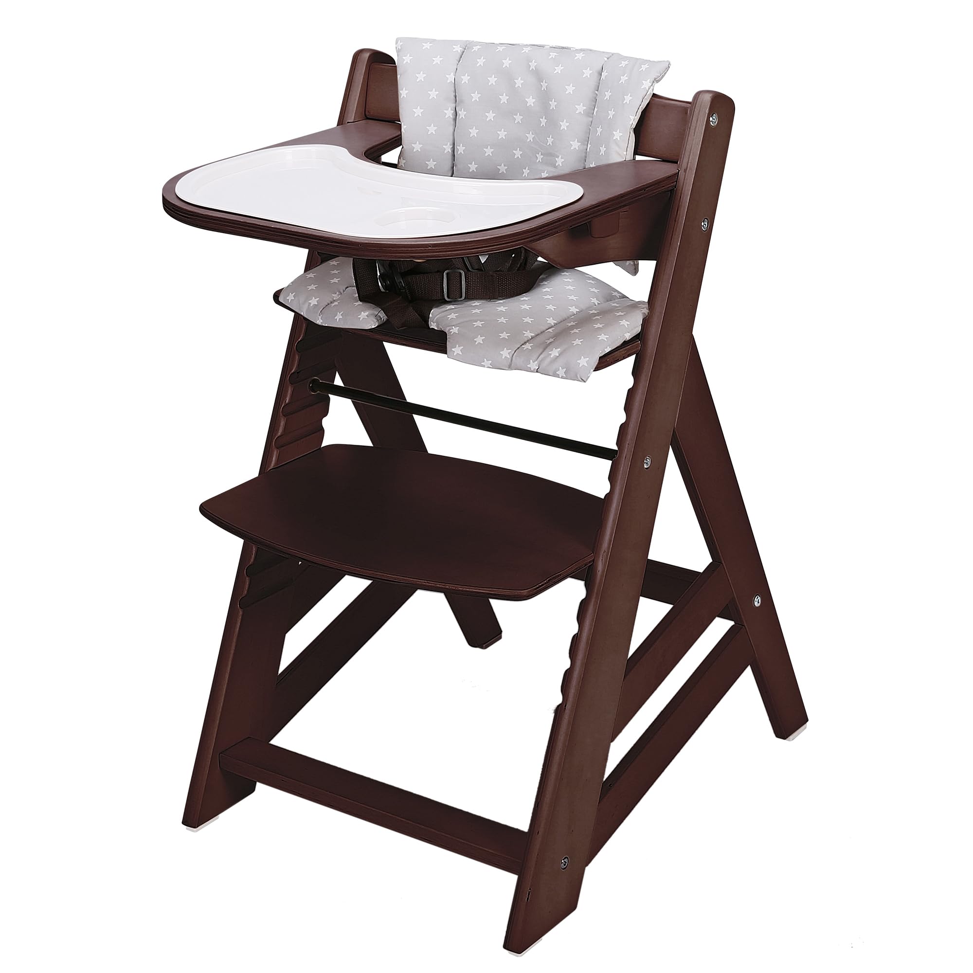 3-in-1 Adjustable Wooden High Chair for Babies & Toddlers (6M+) - Convertible Feeding Chair with Removable Tray, Easy to Clean Mahogany Finish - Perfect for Dining, Weaning & Family Mealtime